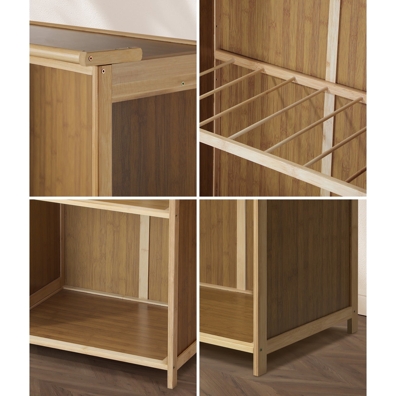 Oikiture Open Wardrobe Shelf Unit Clothes Storage 5 Shelves Hanging Rail - Sunyee
