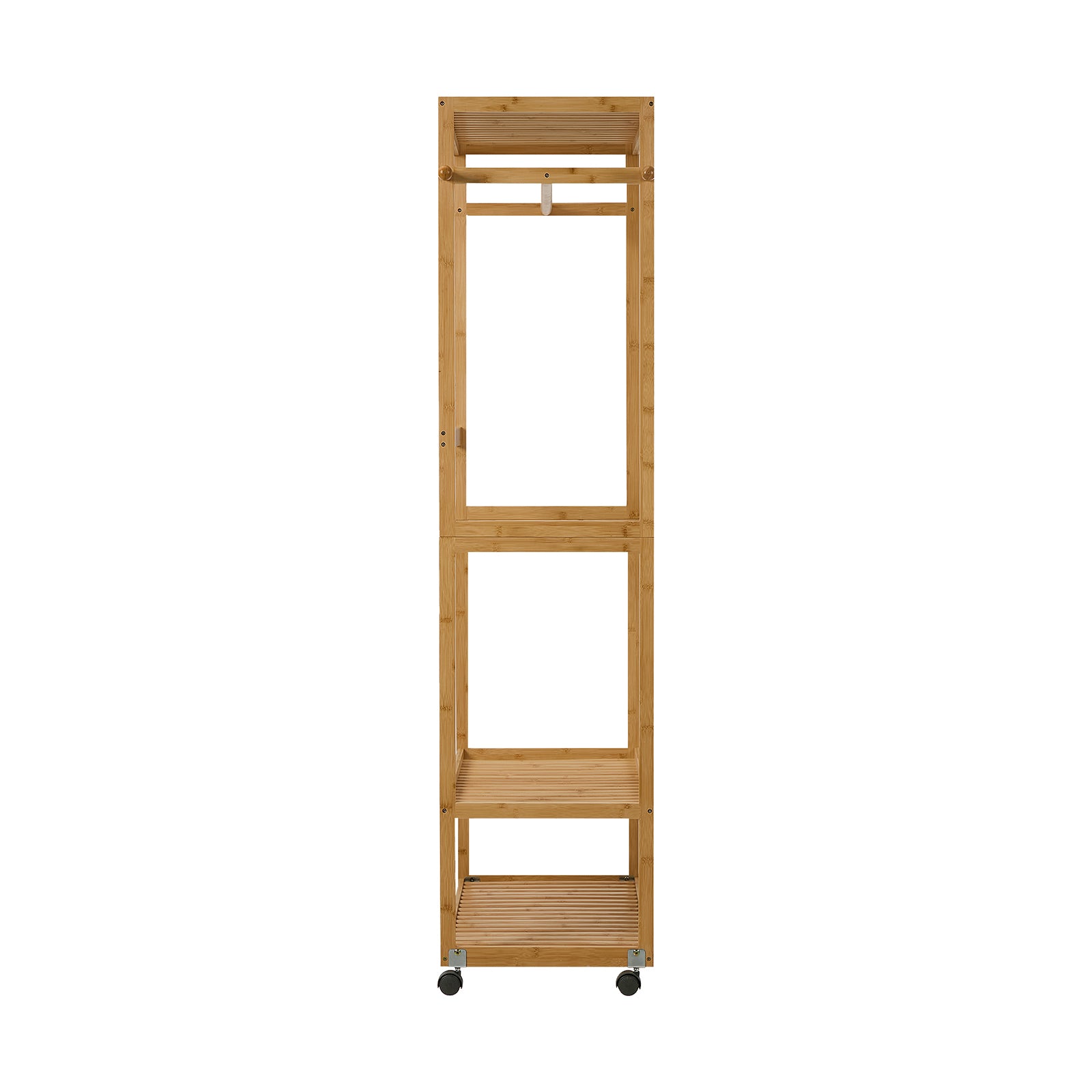 Oikiture Clothes Rack Open Wardrobe Garment Coat Stand Bamboo 2 Shelves Wheels