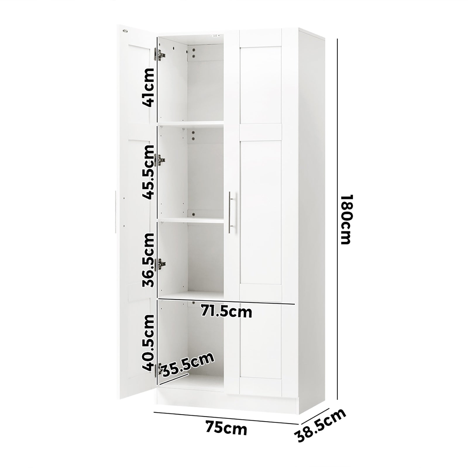 Oikiture Wardrobe Clothes Storage Cabinet Large Cupboard 2 Doors 4 Shelves White - Sunyee
