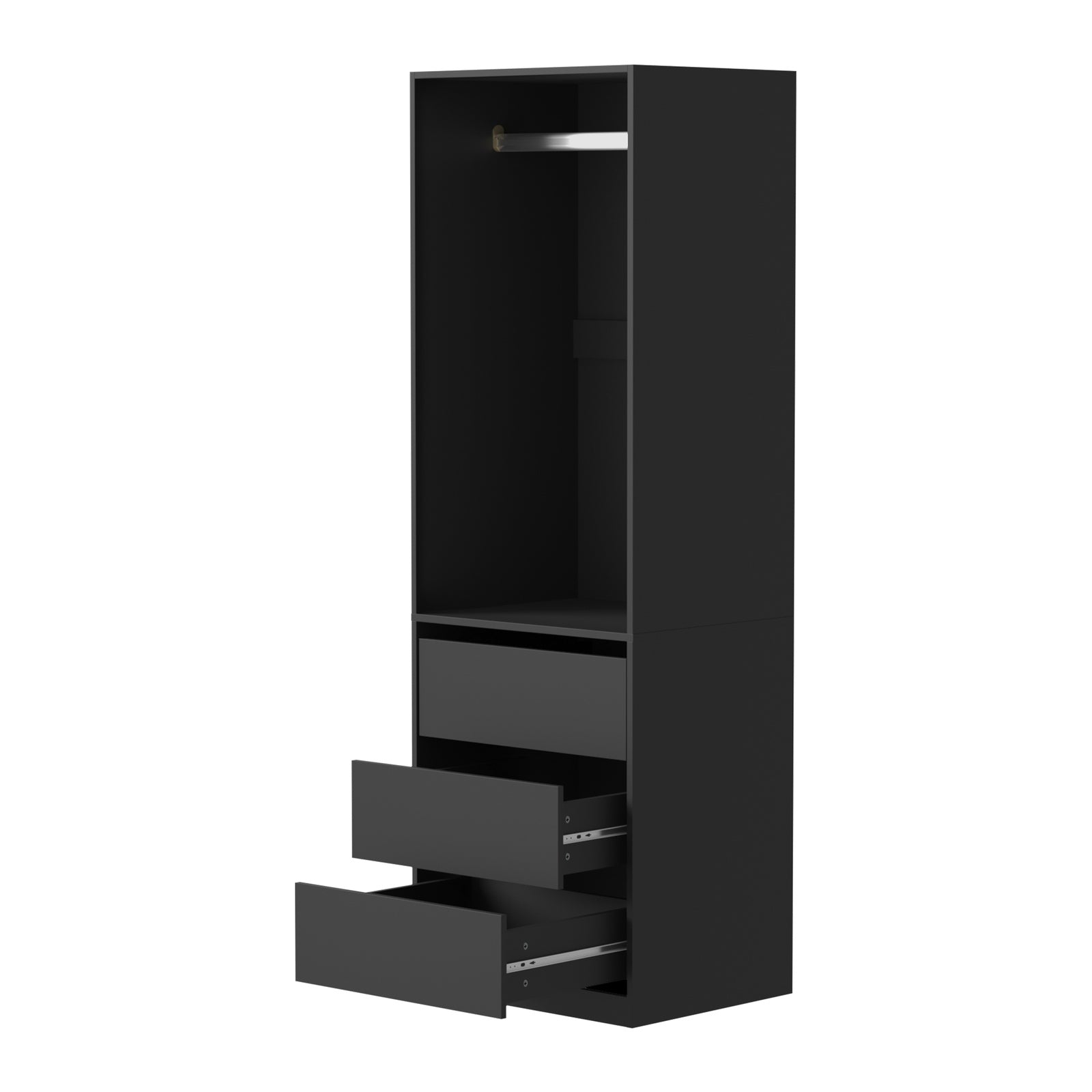 Oikiture Open Wardrobe Shelf Unit Clothes Storage 3 Drawers Hanging Rail Black - Sunyee
