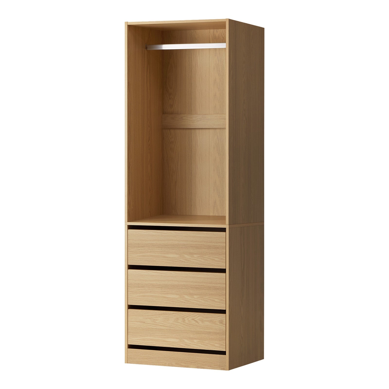 Oikiture Wardrobe Clothes Storage Organizer 3 Drawers Hanging Rail Natural - Sunyee