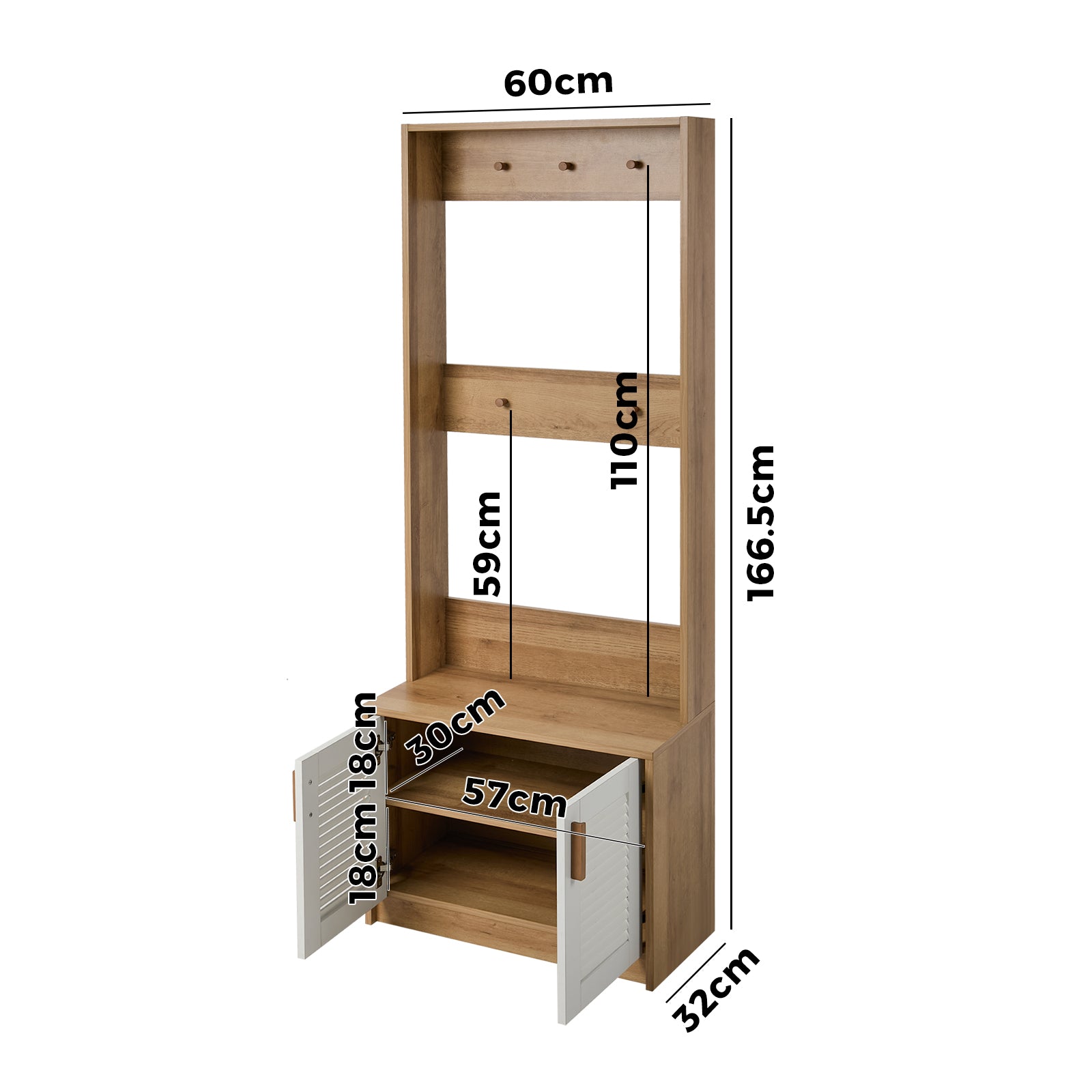 Oikiture Hall Tree Wardrobe Shelf Bench Coat Rack Entryway Storage Natural