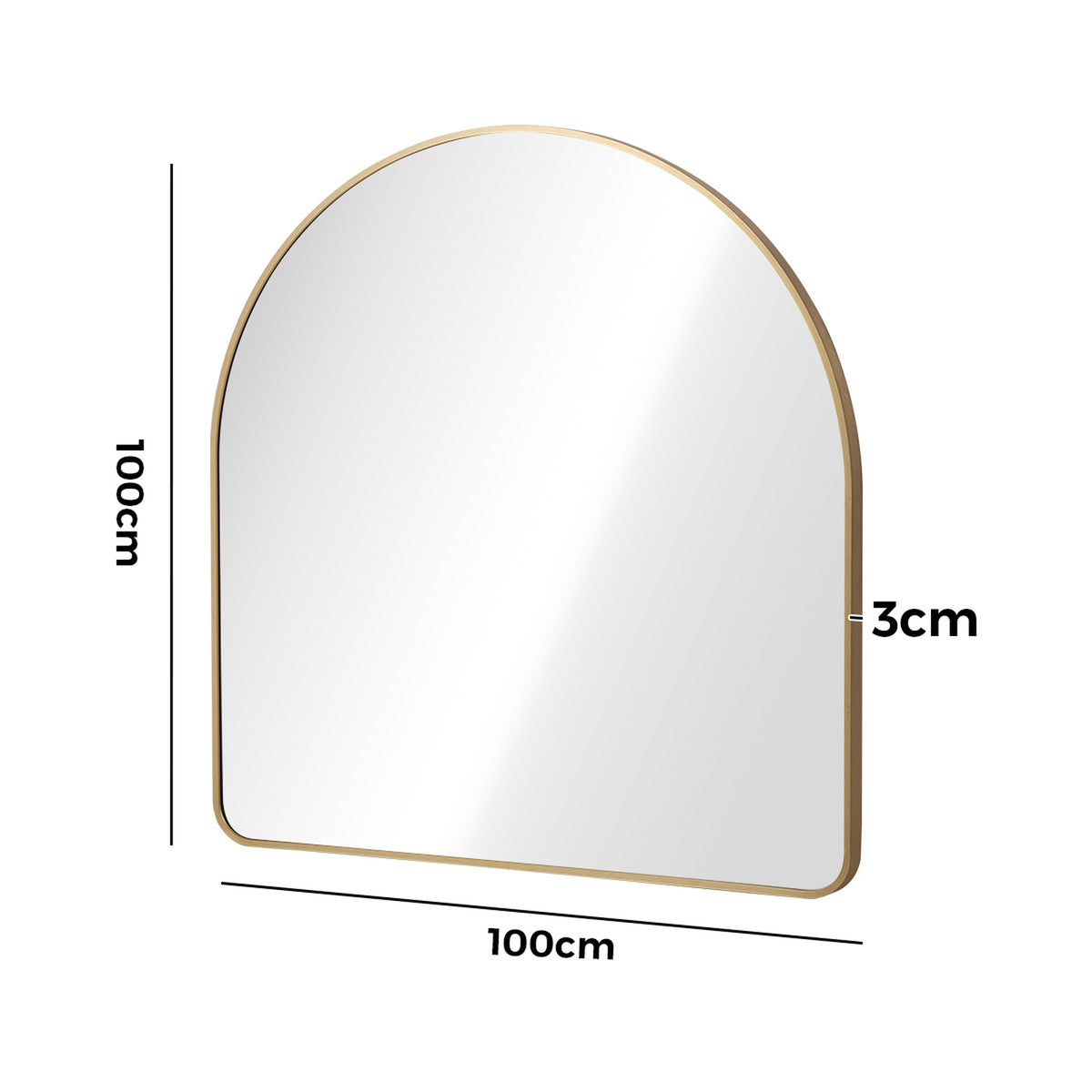 Oikiture Arched Wall Mirror Vanity Makeup Aluminium Frame 100x100cm Gold