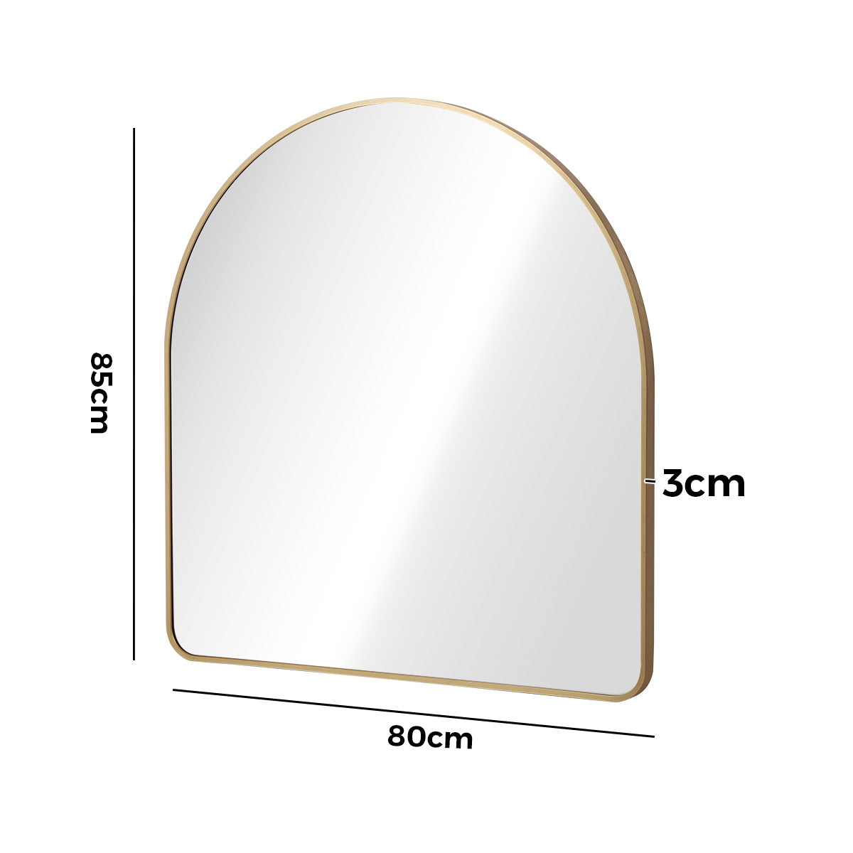 Oikiture Arched Wall Mirror Vanity Makeup Aluminium Frame 85x80cm Gold