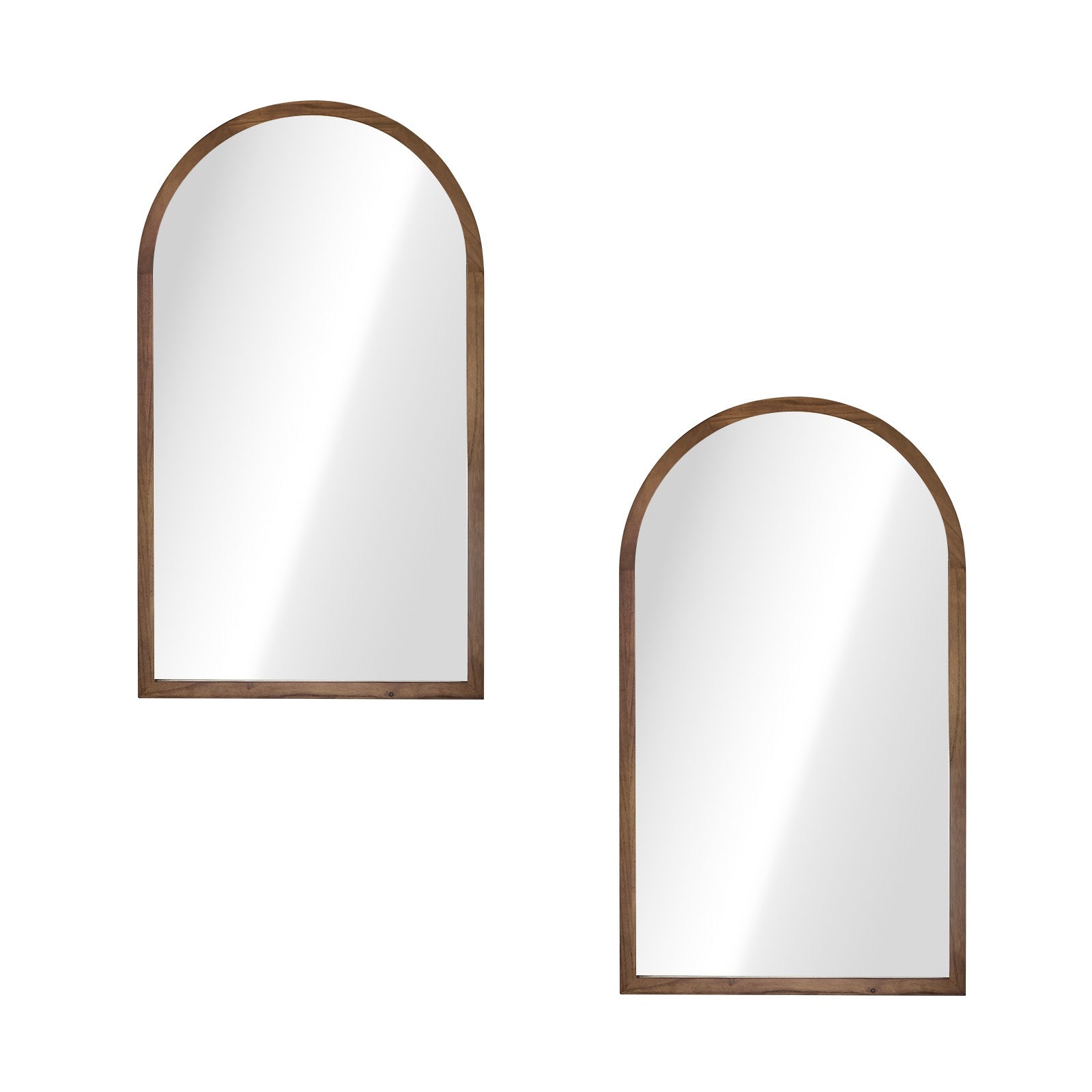 Oikiture Arched Wall Mirrors Home Decor 86x50cm Brown Wooden Set of 2 - Sunyee