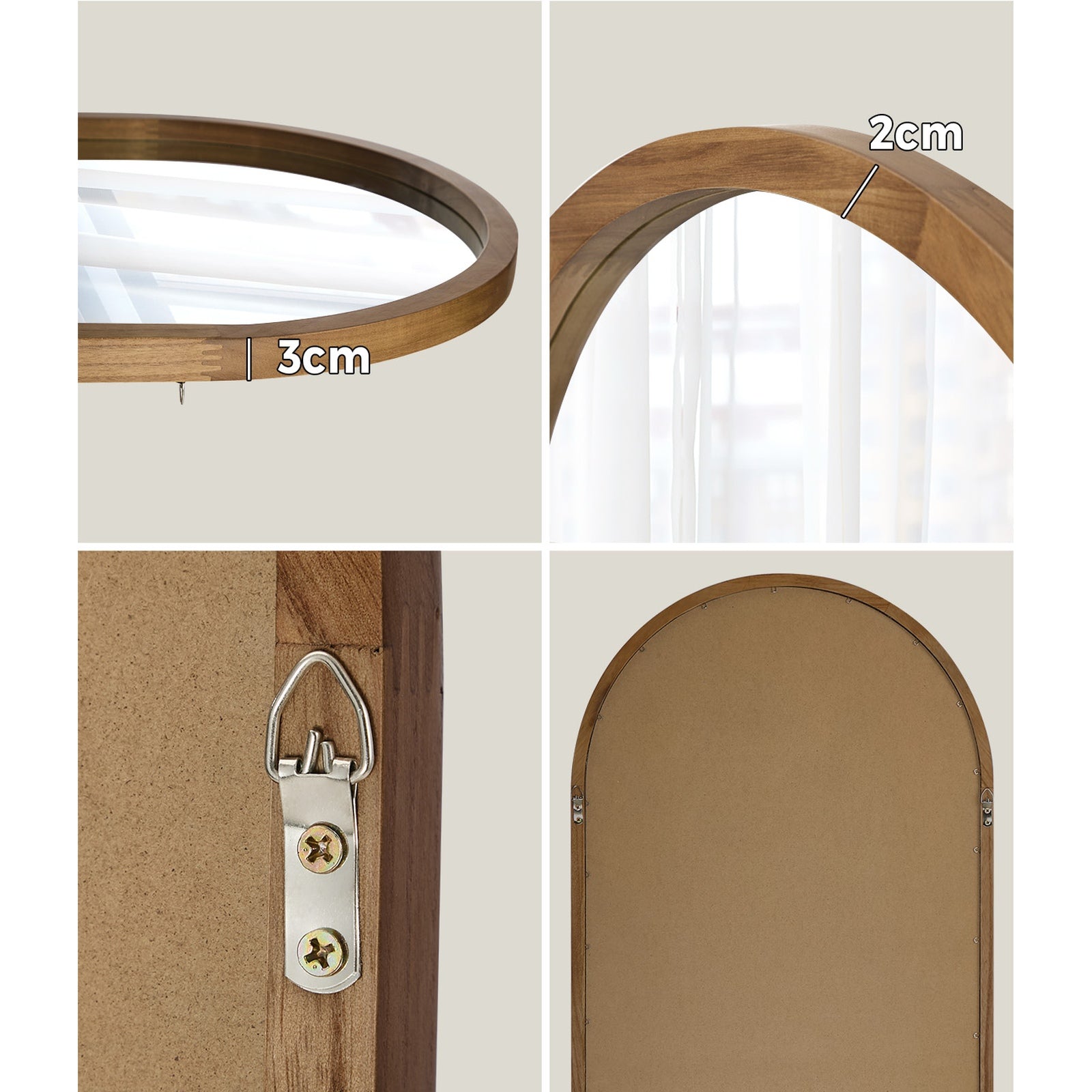 Oikiture Arched Wall Mirrors Vanity Home Decor Makeup Mirror 86x50cm Brown Wood - Sunyee