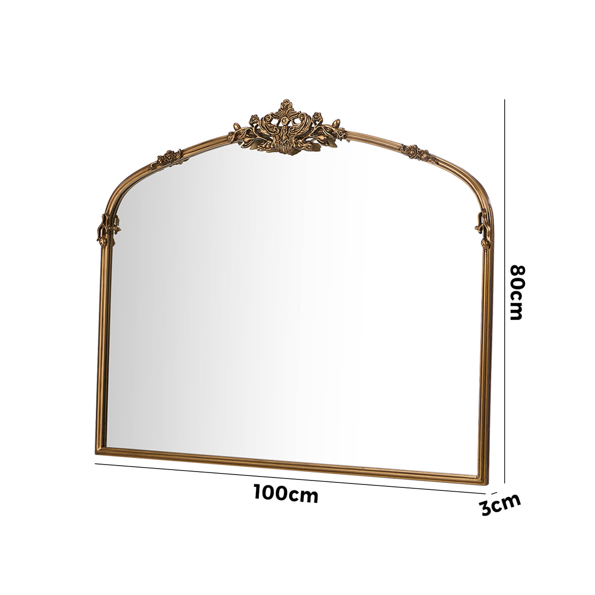 Oikiture Vintage Wall Mirror Arched Vanity Mirror Metal Frame 100x80cm Gold - Sunyee