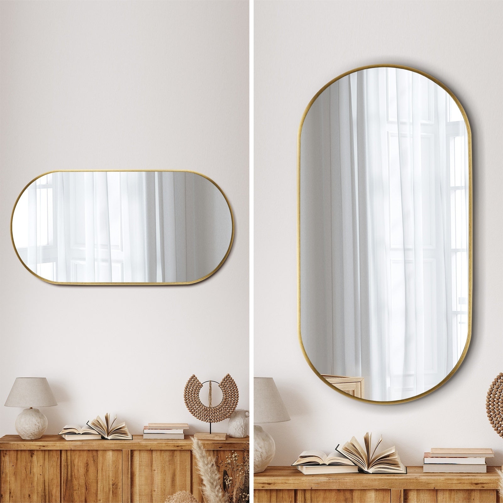 Oikiture Wall Mirrors Oval Makeup Mirror Bedroom Home Decor Gold 84x50cm - Sunyee