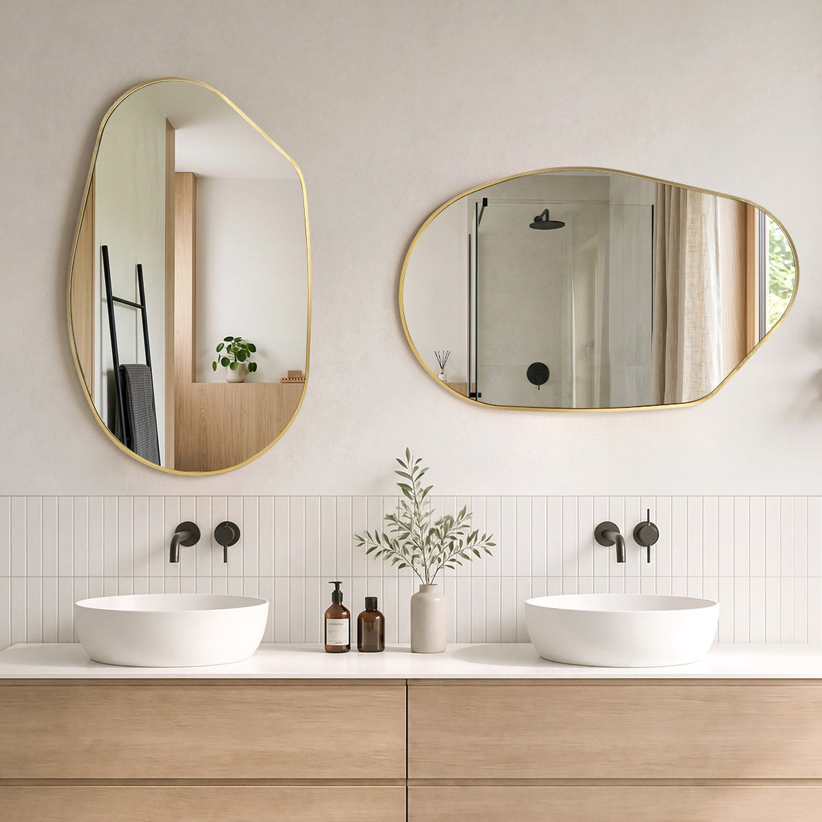 Oikiture Irregular Wall Mirror Hanging Mirror Aluminium Frame Entryway Gold