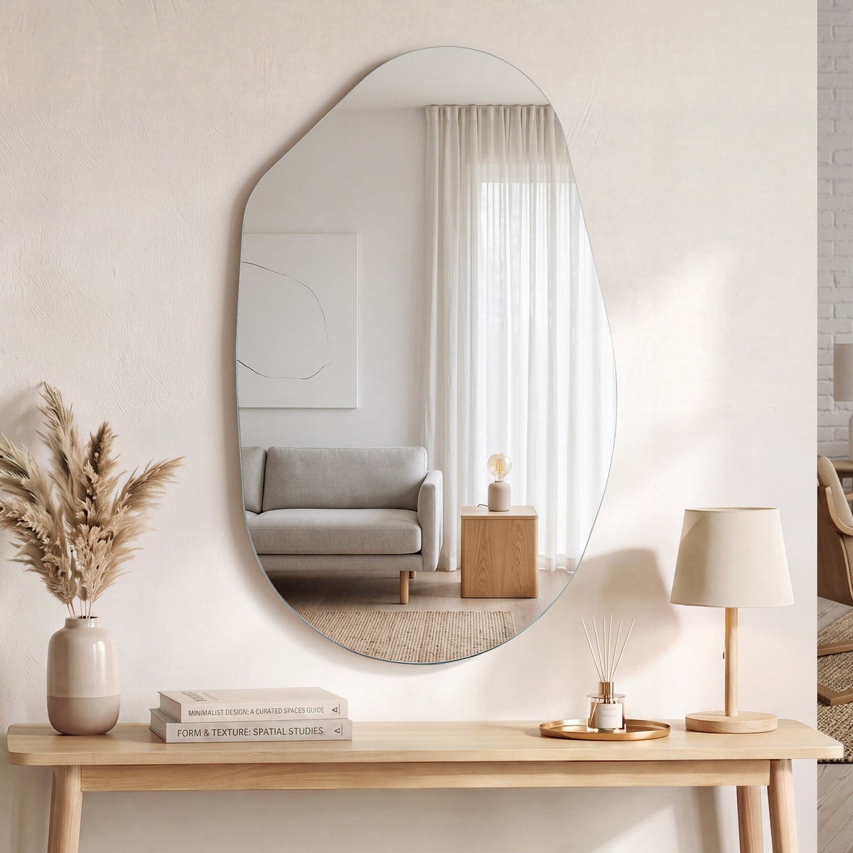 Oikiture Irregular Wall Mirror Hanging Mirror Frameless Entryway White