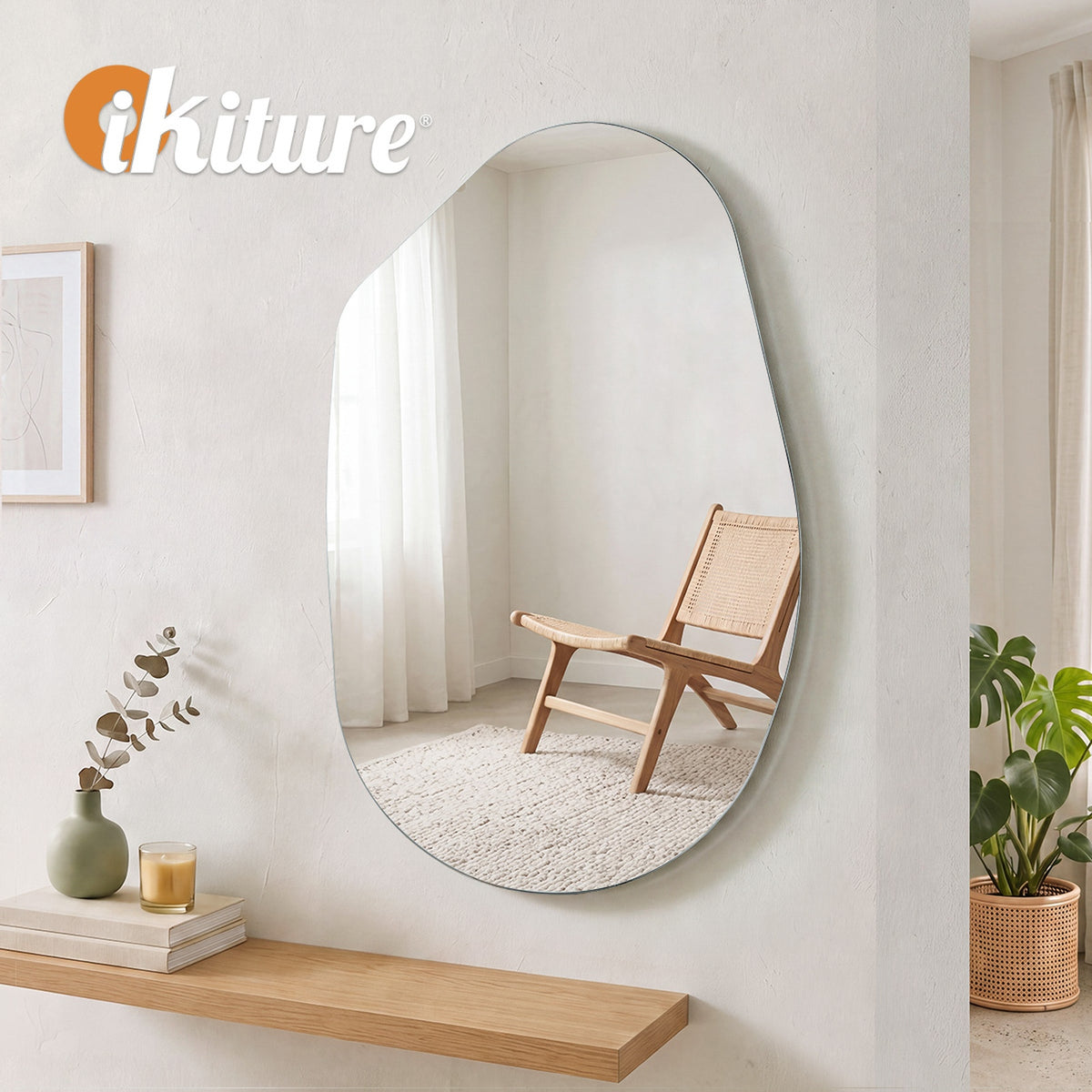 Oikiture Irregular Wall Mirror Hanging Mirror Frameless Entryway White