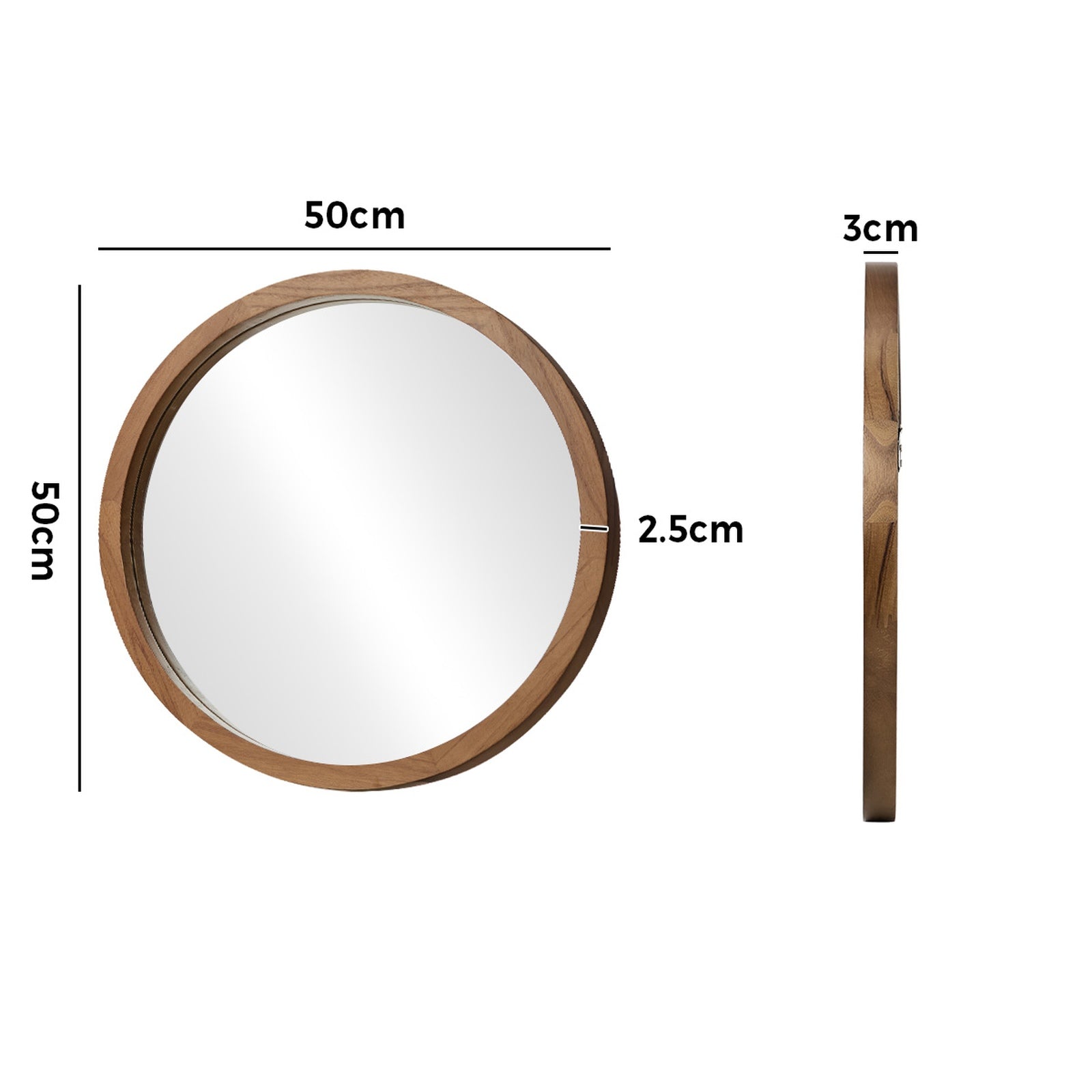Oikiture Wall Mirrors 50cm Round Makeup Mirror Vanity Home Decor Walnut - Sunyee