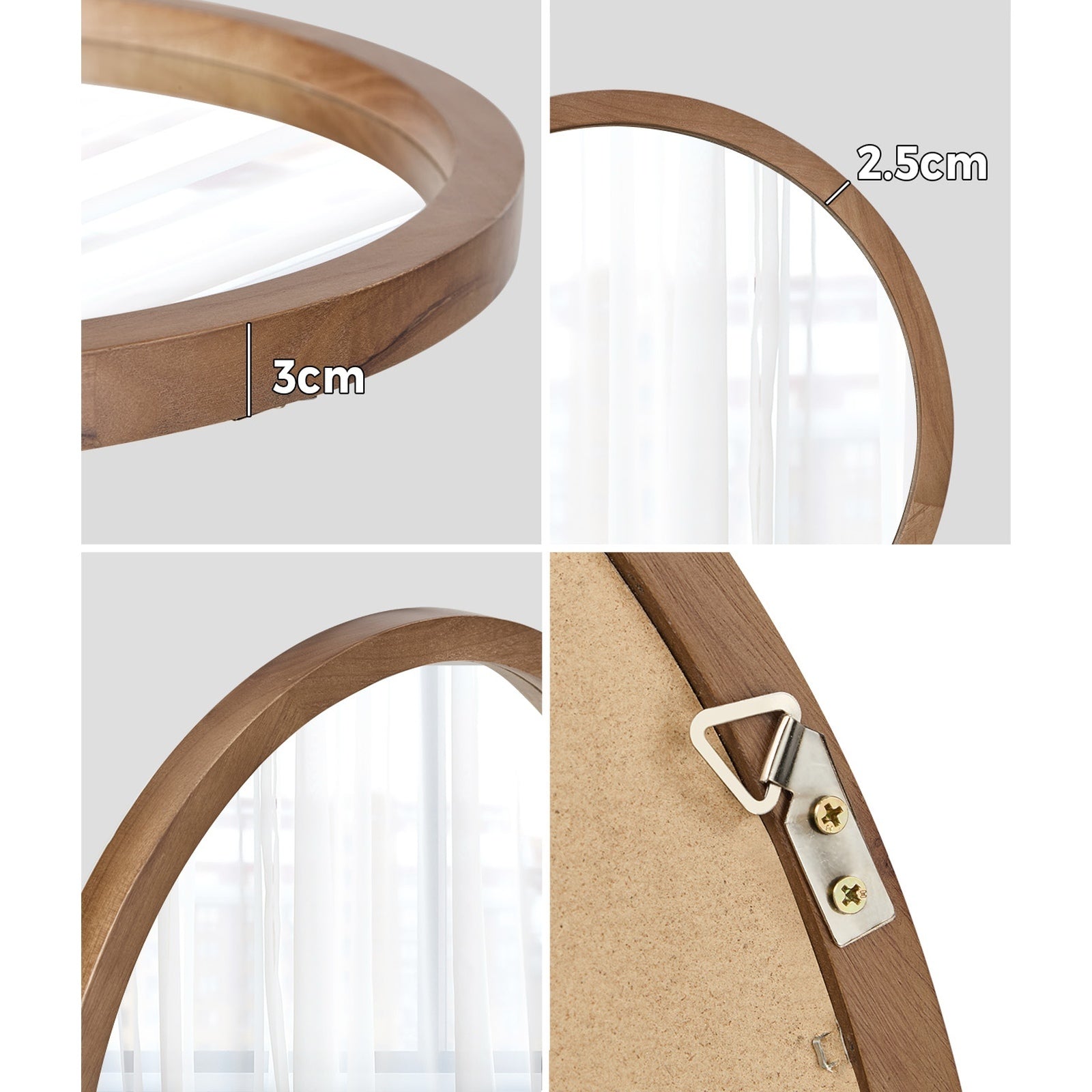 Oikiture Wall Mirrors Round Home Decor 60cm Walnut Set of 2 - Sunyee