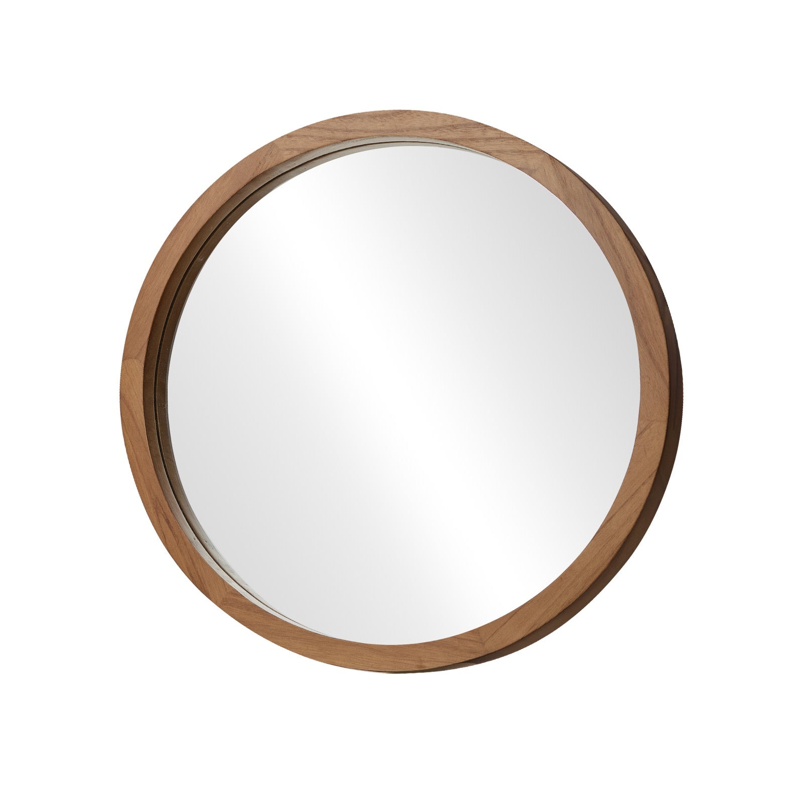 Oikiture Wall Mirrors 60cm Round Makeup Mirror Home Decor Bathroom Walnut - Sunyee