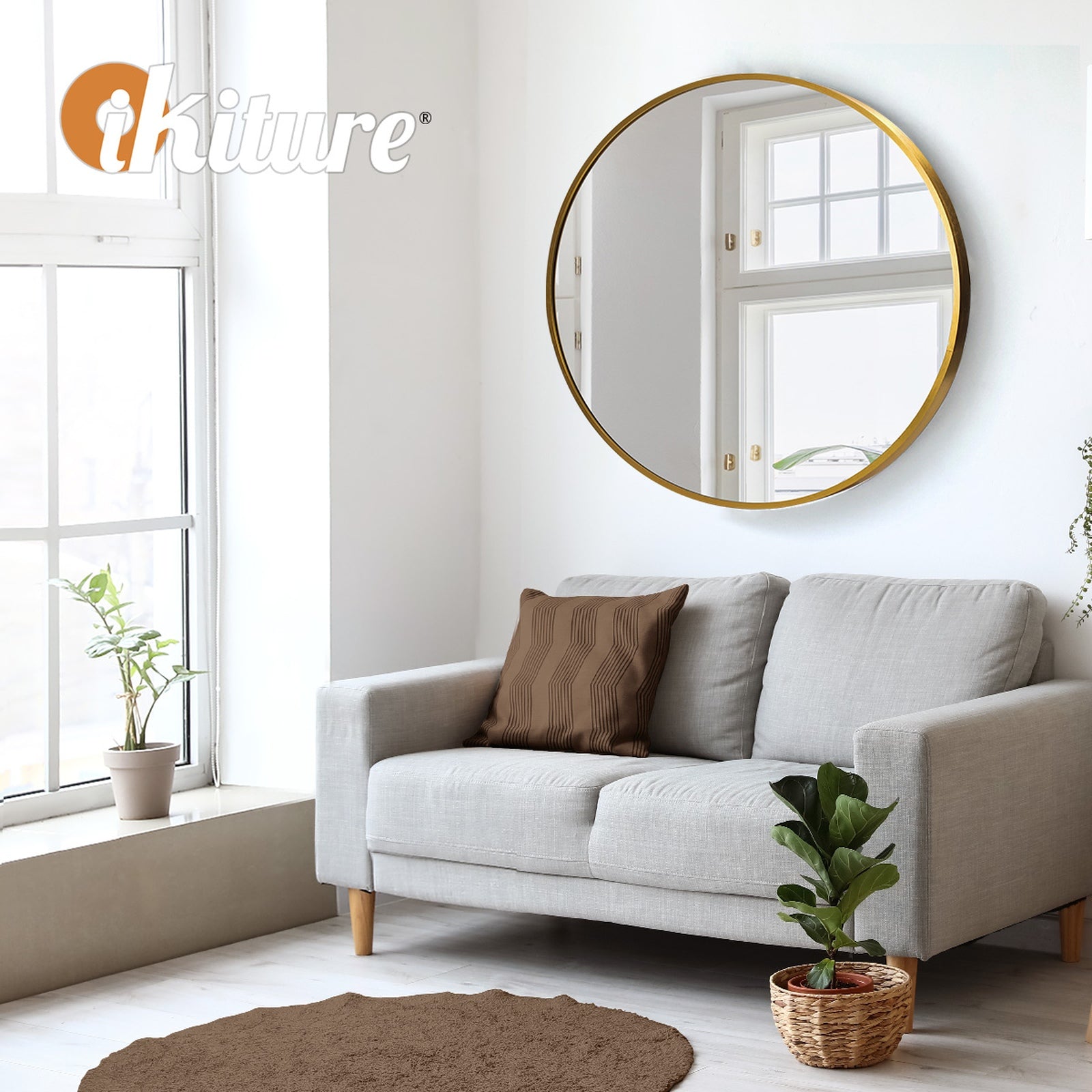 Oikiture Wall Mirrors Round 70cm Makeup Mirror Vanity Home Decor Gold Bedroom - Sunyee
