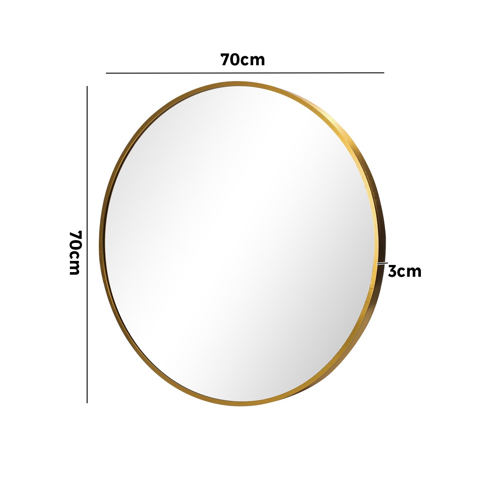 Oikiture Wall Mirrors Round 70cm Makeup Mirror Vanity Home Decor Gold Bedroom - Sunyee