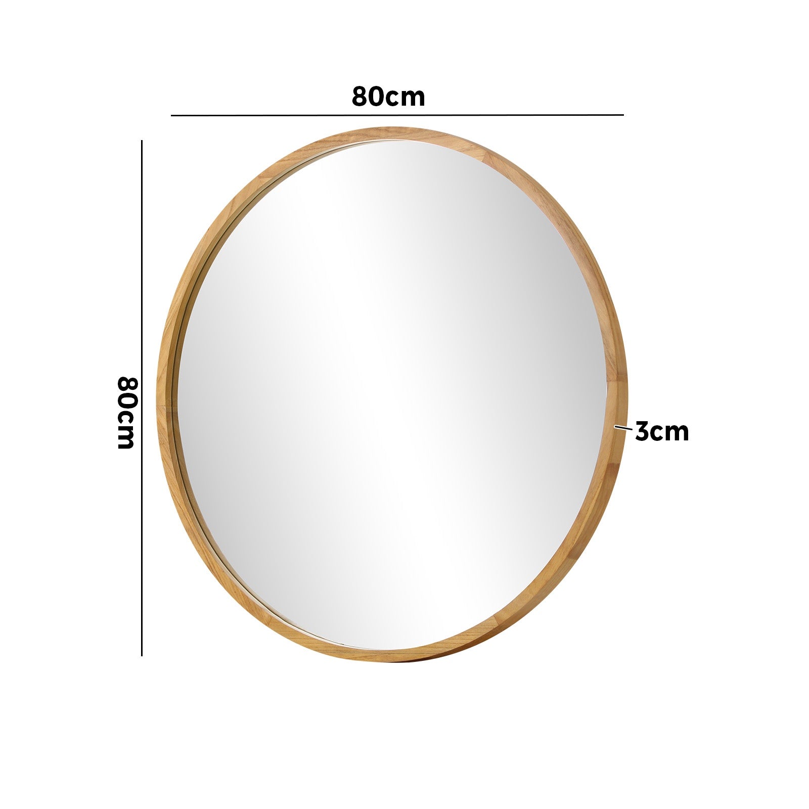 Oikiture Wall Mirrors Round Makeup Mirror Vanity Home Decorative Wooden 80cm