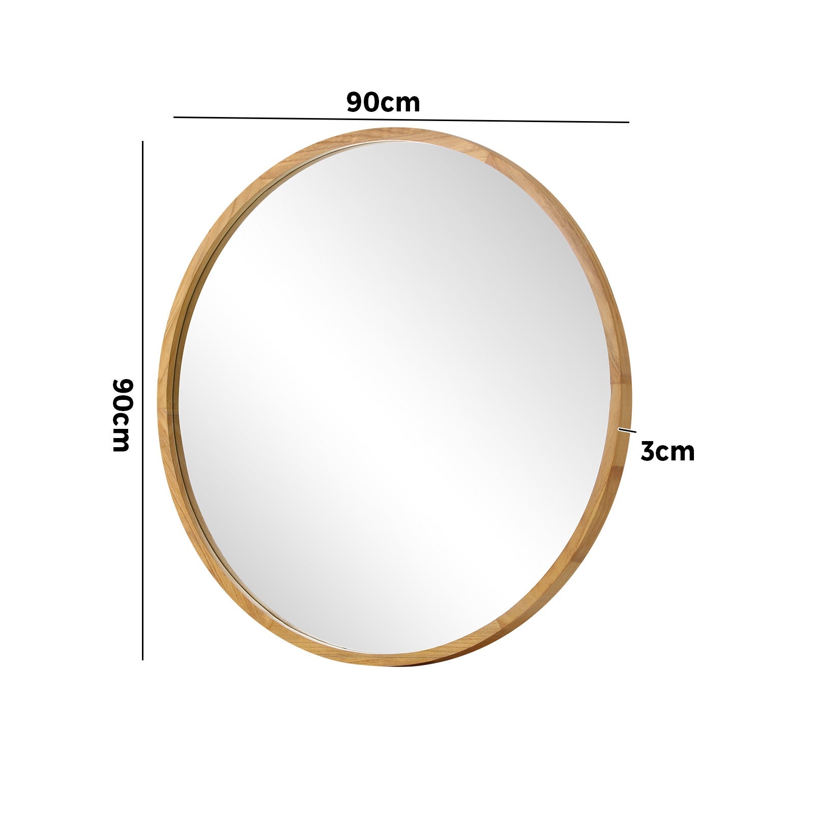 Oikiture Wall Mirrors Round Large Makeup Mirror Vanity Home Decor 90cm Wooden - Sunyee