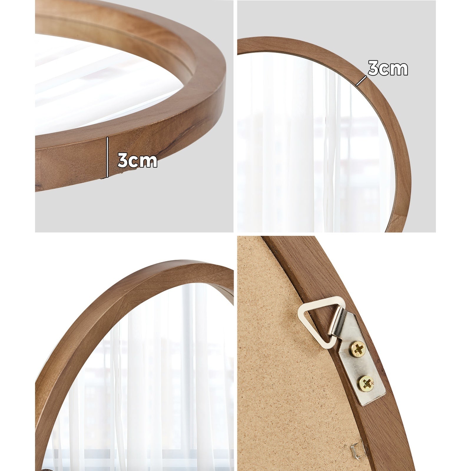 Oikiture Wall Mirrors Round Home Decor 90cm Walnut Set of 2 - Sunyee