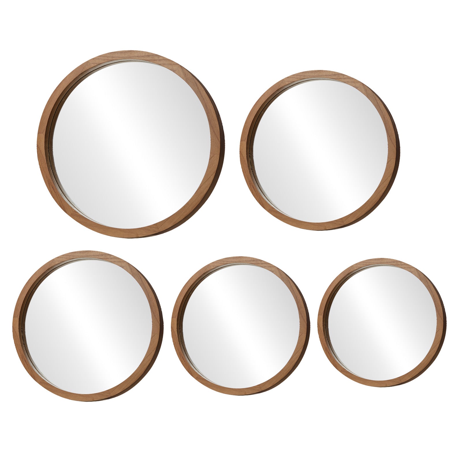 Oikiture Wall Round Mirrors Makeup Mirror Home Decor Walnut 50/60/70/80/90cm - Sunyee