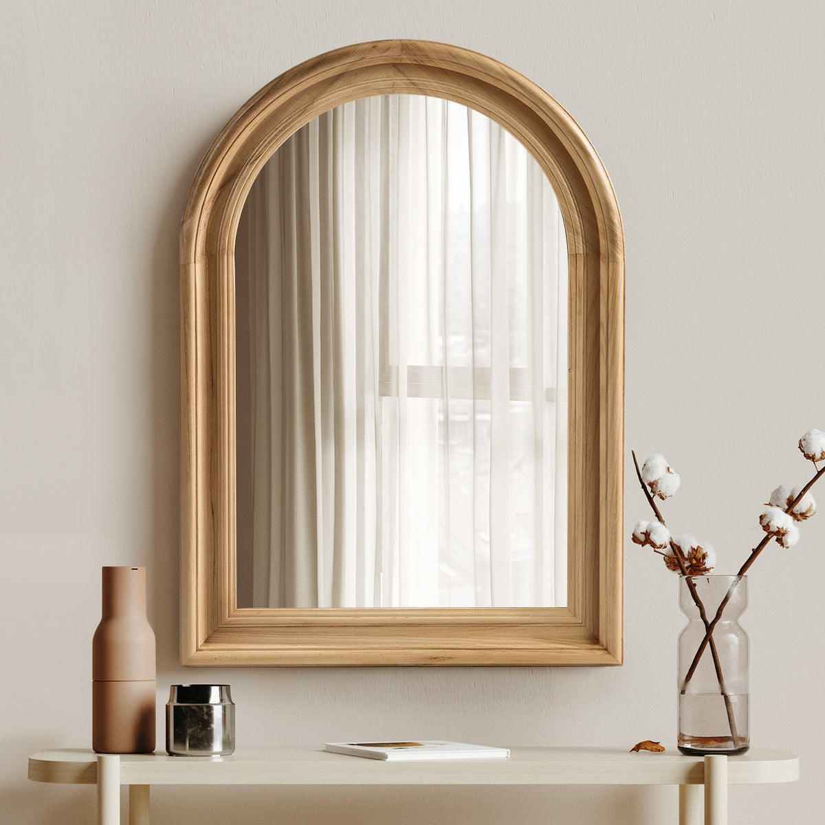 Oikiture Arched Wall Mirror Decorative Mirror Wide Frame 85x60cm Natural