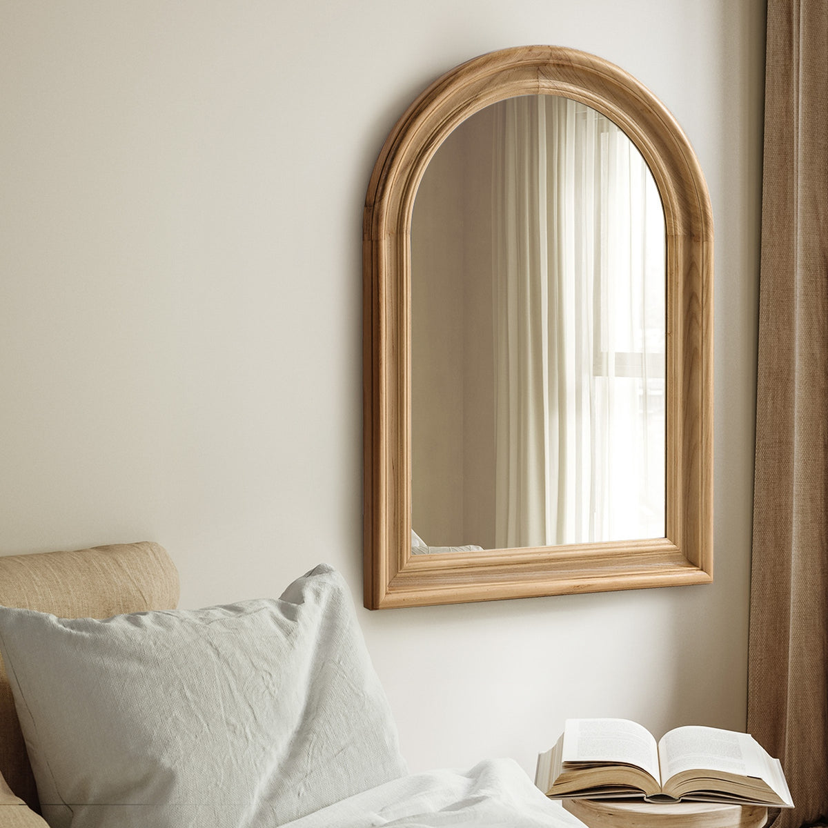 Oikiture Arched Wall Mirror Decorative Mirror Wide Frame 85x60cm Natural