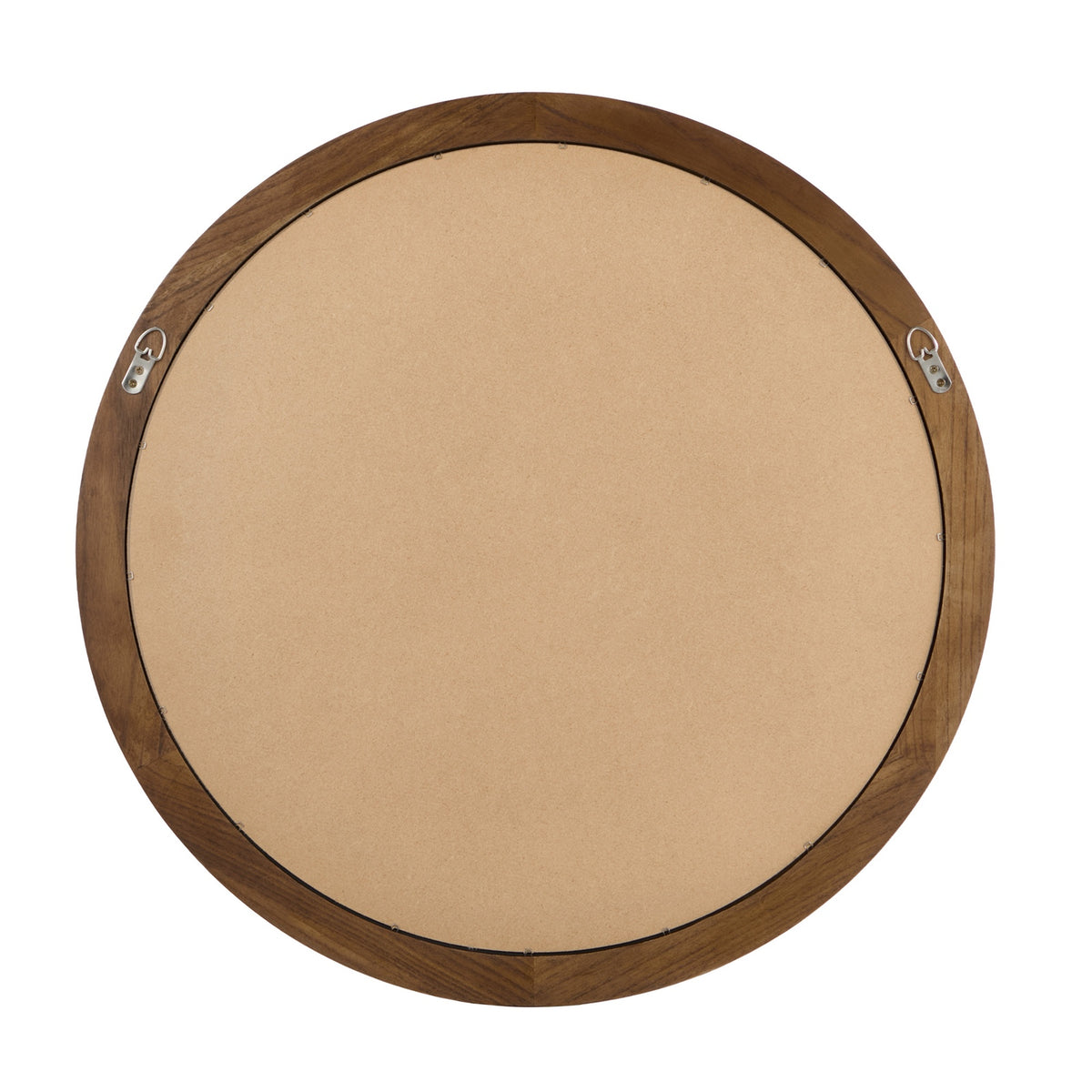 Oikiture Round Wall Mirror Makeup Mirror Wooden Frame Decor 80cm Walnut