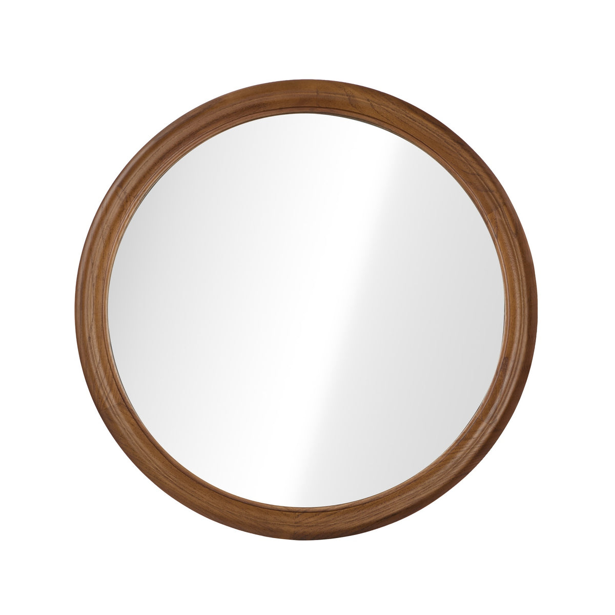 Oikiture Round Wall Mirror Makeup Mirror Wooden Frame Decor 80cm Walnut