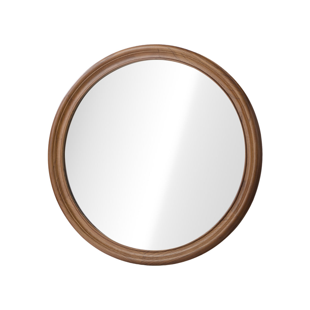 Oikiture Round Wall Mirror Makeup Mirror Wooden Frame Decor 80cm Walnut
