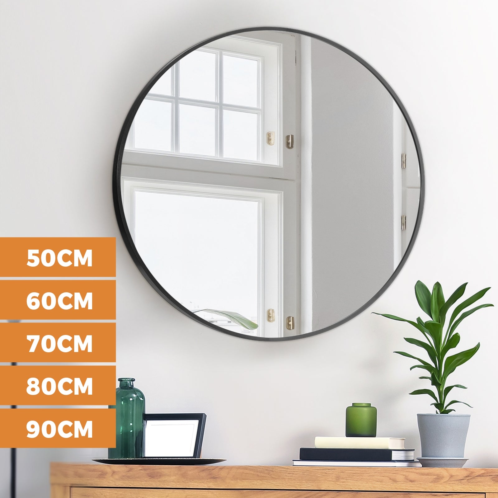 Oikiture Wall Mirrors Round Makeup Mirror Home Decor 50/60/70/80/90cm - Sunyee