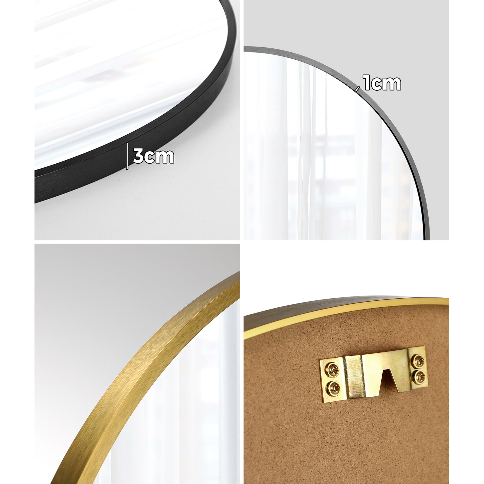 Oikiture Wall Mirrors Round Makeup Mirror Home Decor 50/60/70/80/90cm - Sunyee