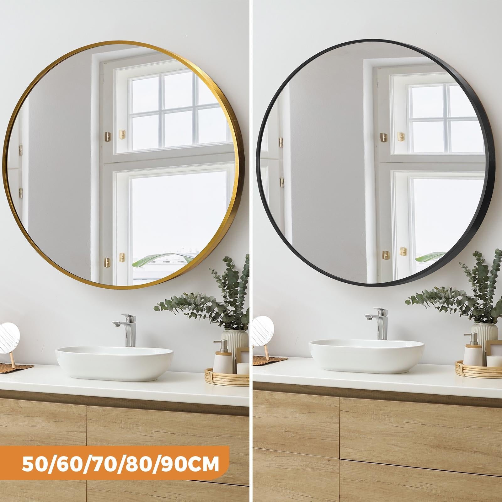Oikiture Wall Mirrors Round Makeup Mirror Home Decor 50/60/70/80/90cm - Sunyee