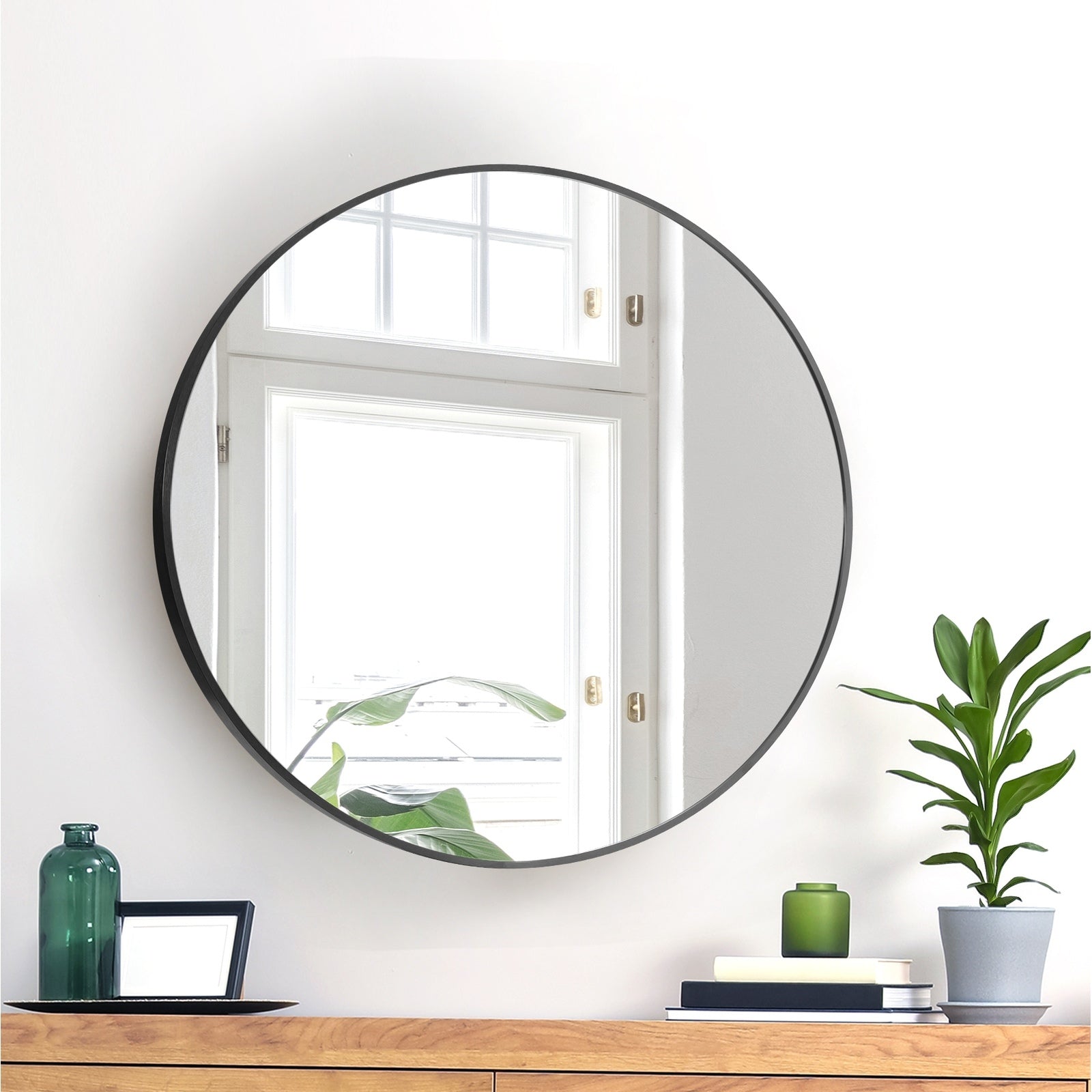 Oikiture Wall Mirrors Round Home Decor 50cm Black Set of 2 - Sunyee