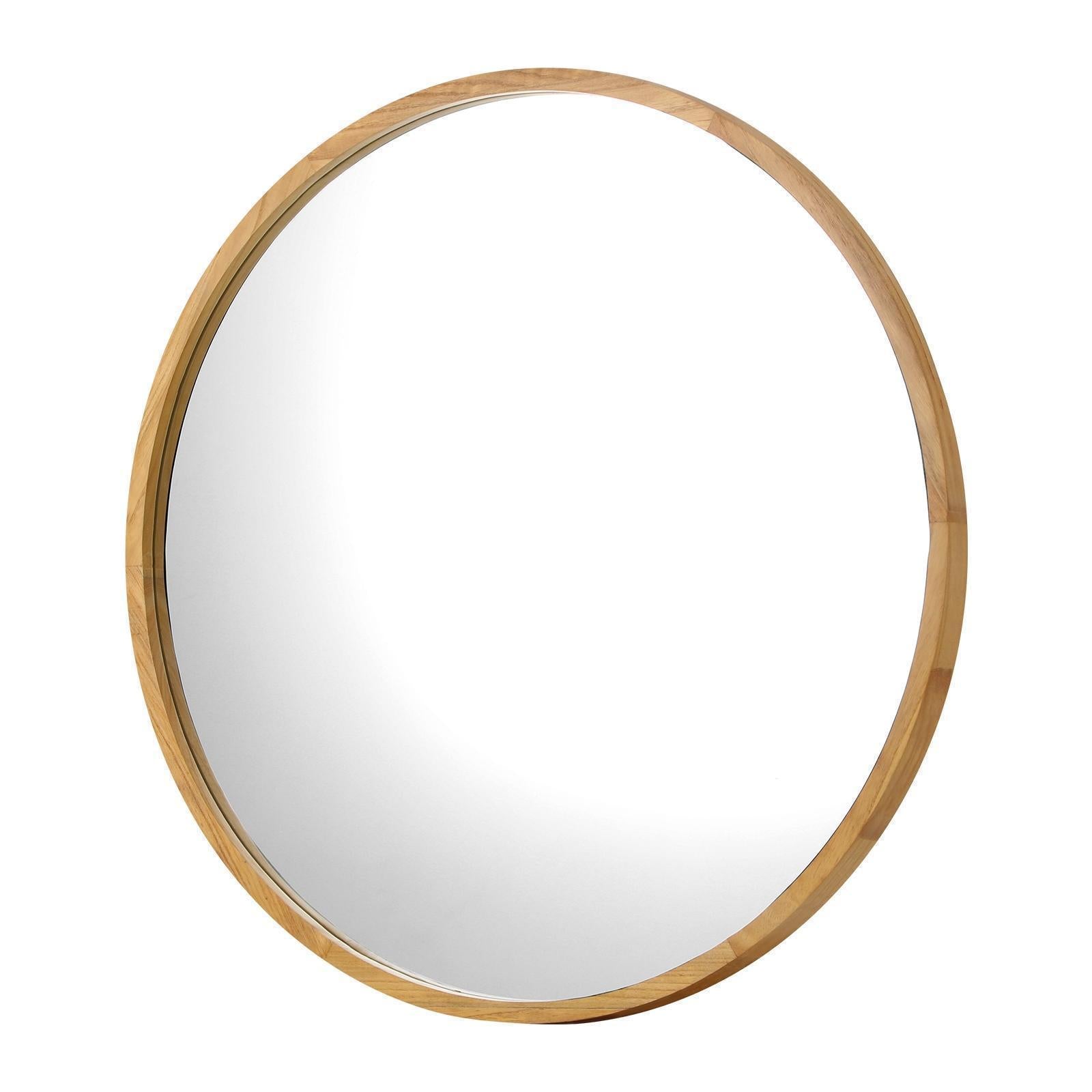 Oikiture Wooden Wall Round Mirrors Makeup Mirror Home Decro 50/60/70/80/90cm - Sunyee