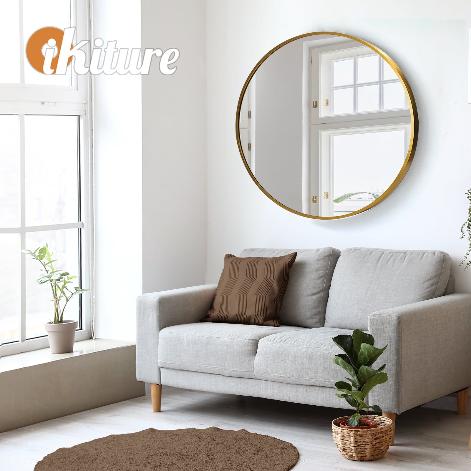 Oikiture Wall Mirrors Round Home Decor 70cm Gold Set of 2 - Sunyee