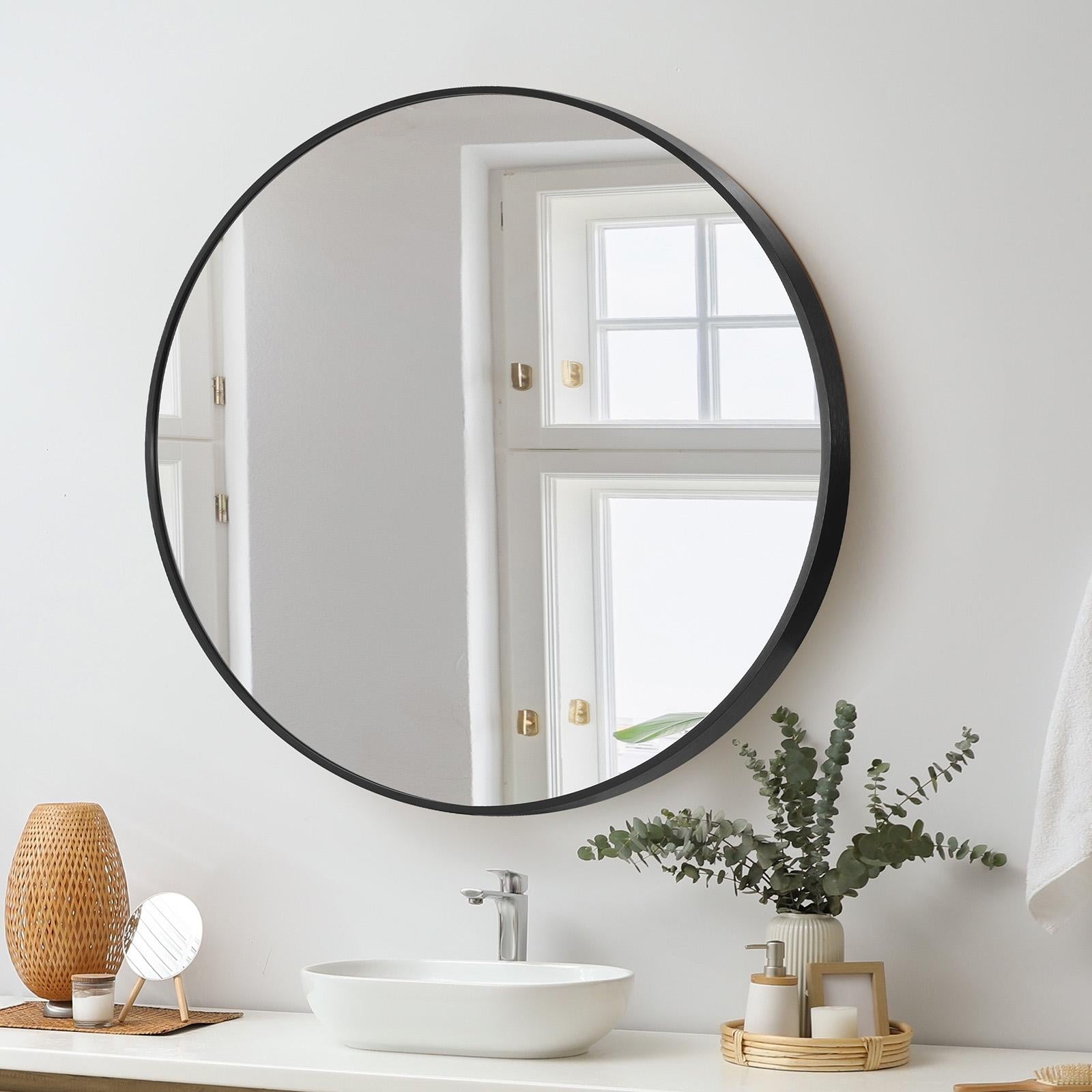 Oikiture Wall Round Mirrors Black Makeup Mirror Home Decor 50/60/70/80/90cm - Sunyee