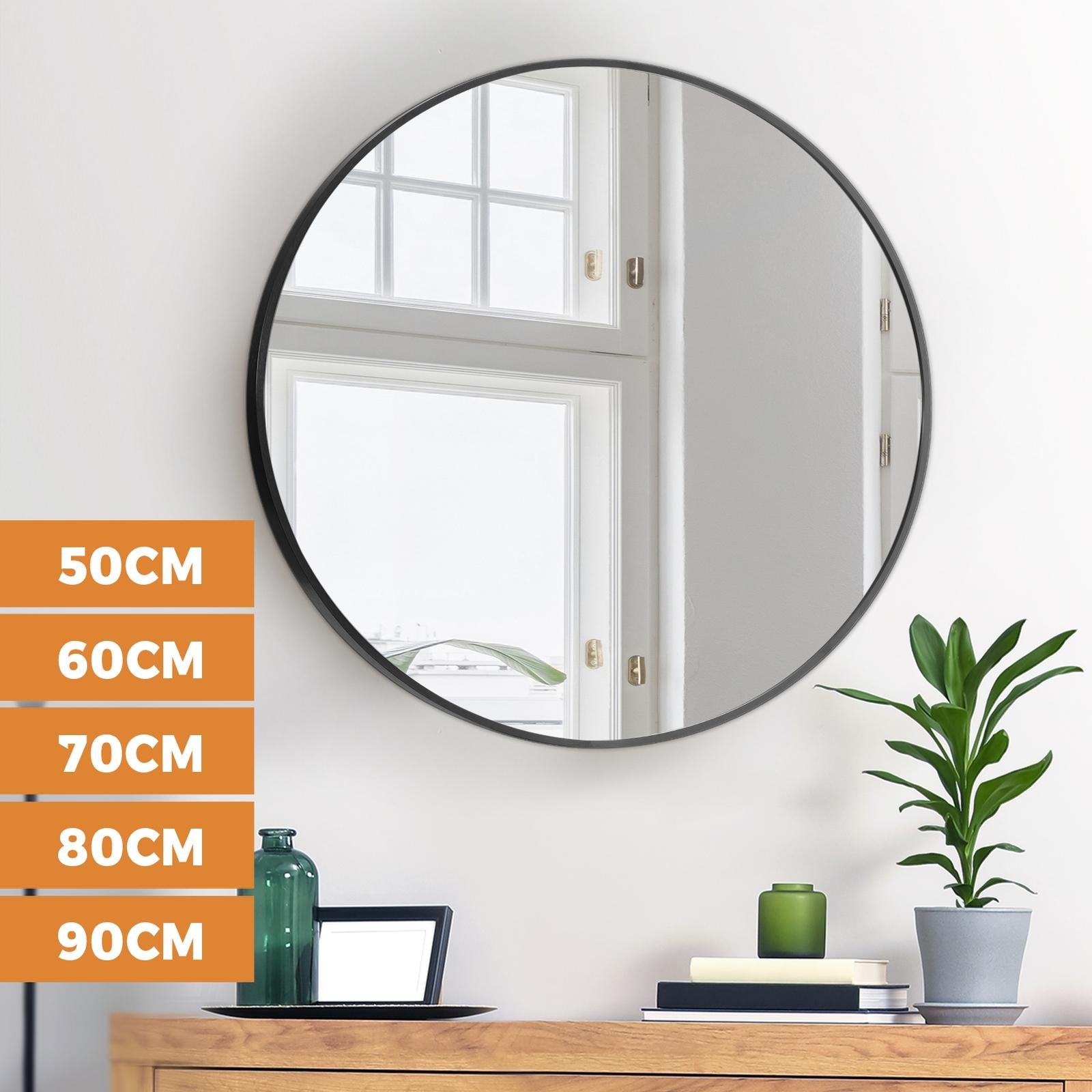Oikiture Wall Round Mirrors Black Makeup Mirror Home Decor 50/60/70/80/90cm - Sunyee