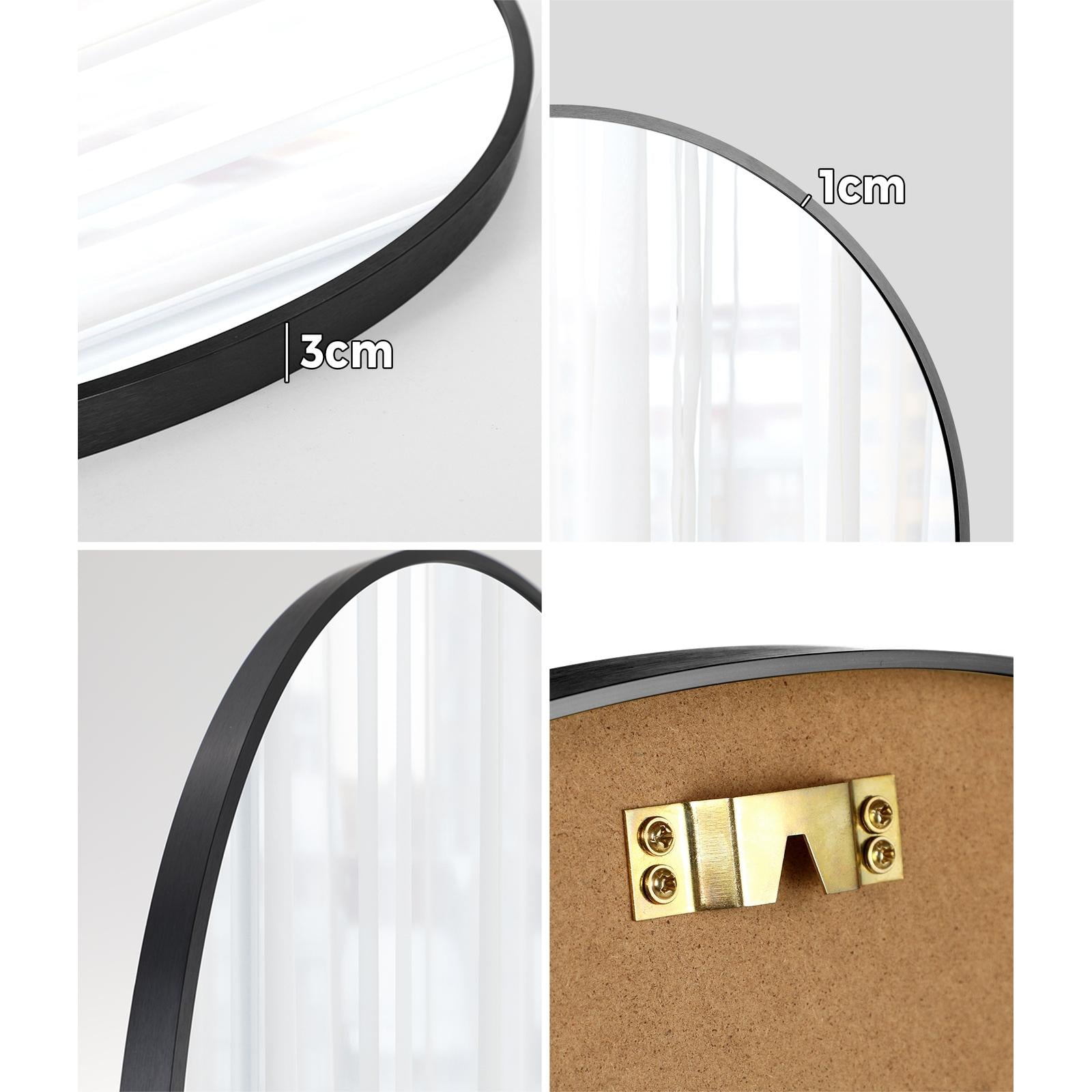 Oikiture Wall Round Mirrors Black Makeup Mirror Home Decor 50/60/70/80/90cm - Sunyee