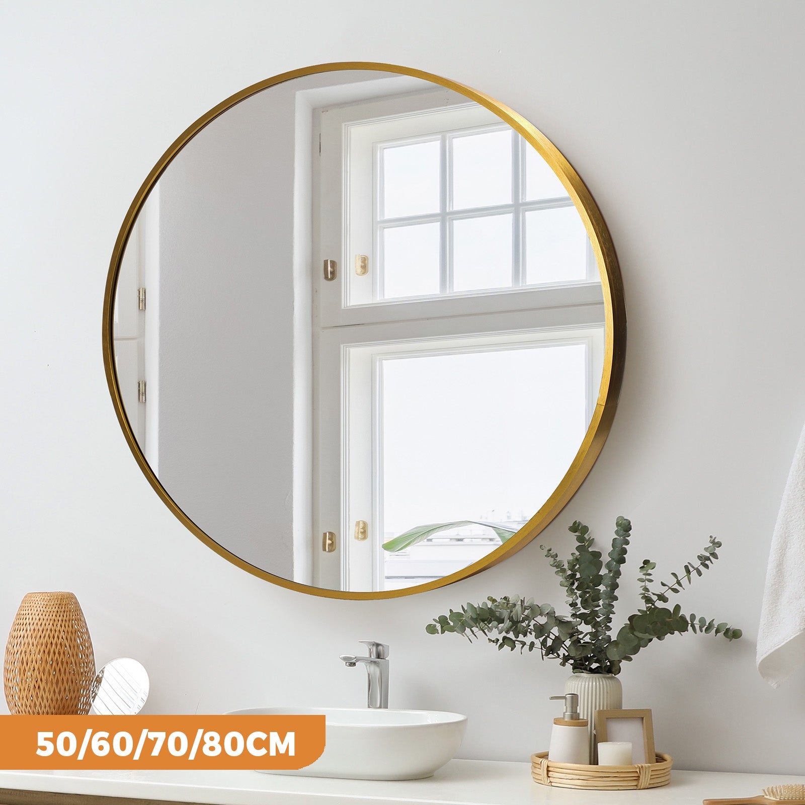 Oikiture Wall Mirrors Round Makeup Mirror Home Decor Gold 50/60/70/80 - Sunyee