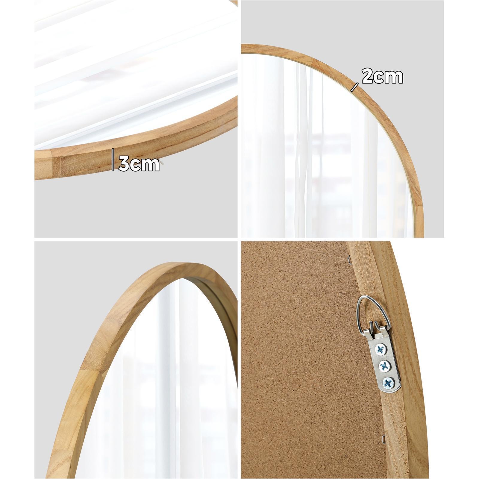 Oikiture Wooden Wall Round Mirrors Makeup Mirror Home Decro 50/60/70/80/90cm - Sunyee