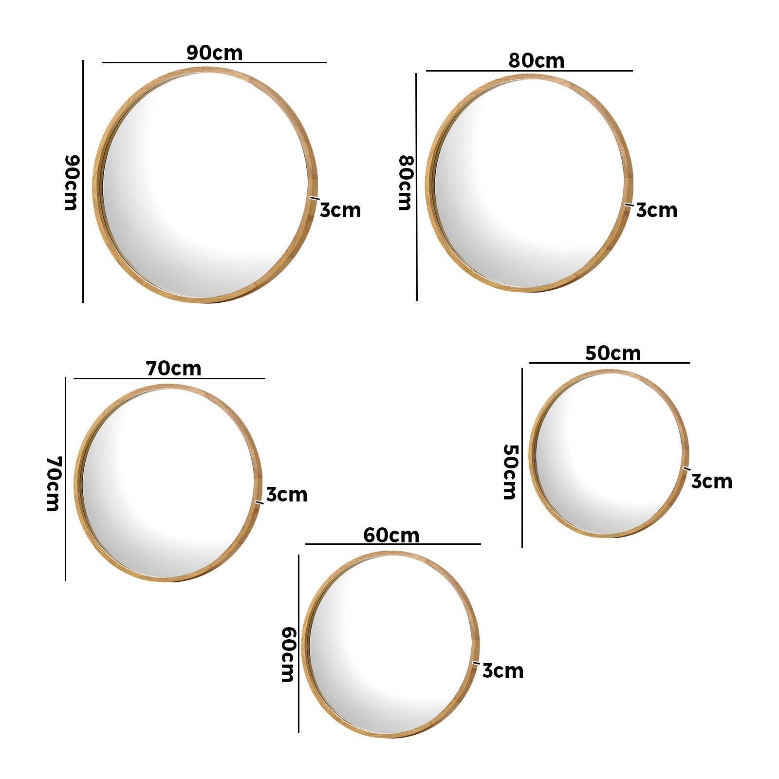 Oikiture Wooden Wall Round Mirrors Makeup Mirror Home Decro 50/60/70/80/90cm - Sunyee