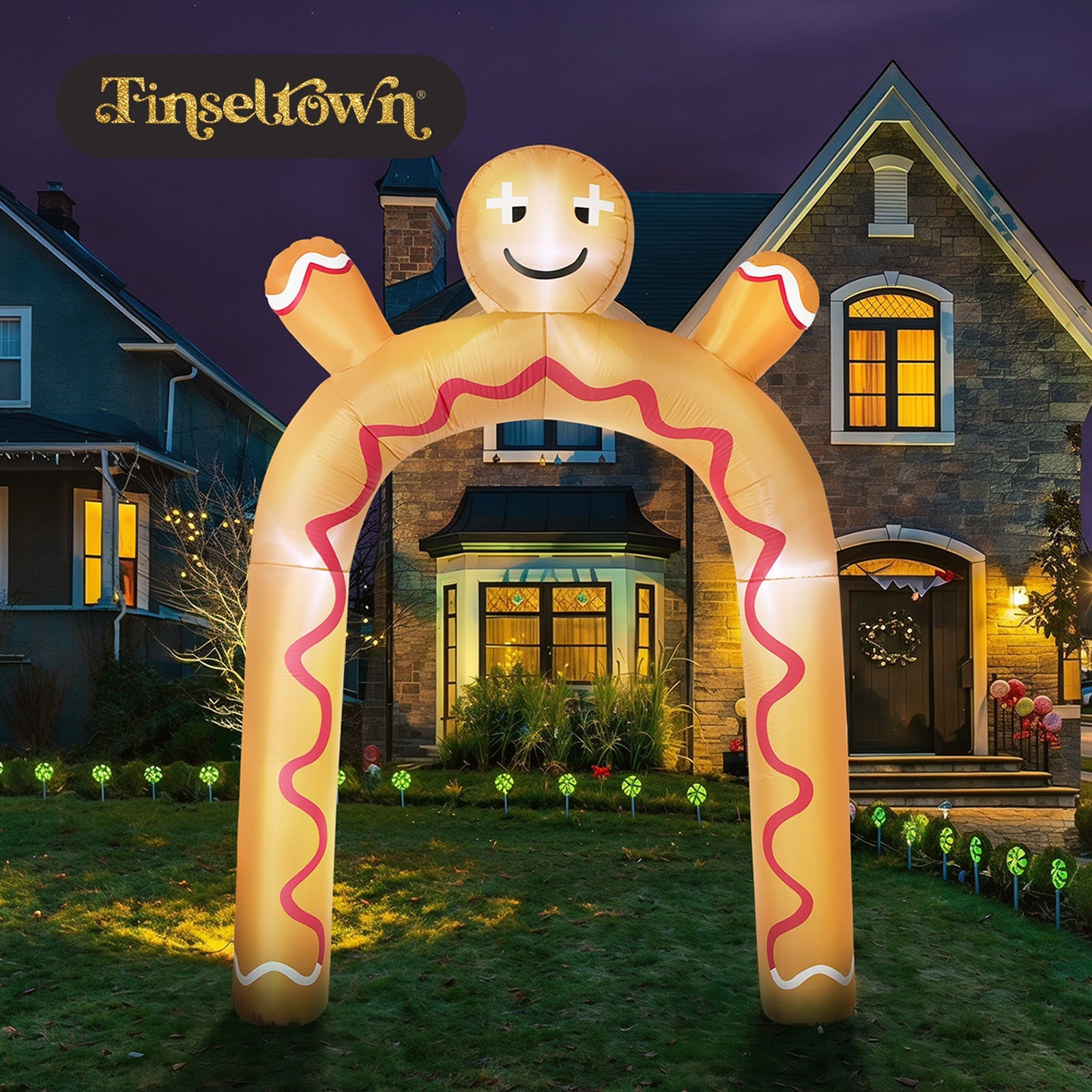 Tinseltown 3M Christmas Inflatable Archway Gingerbread Man Arch Xmas LED Lights