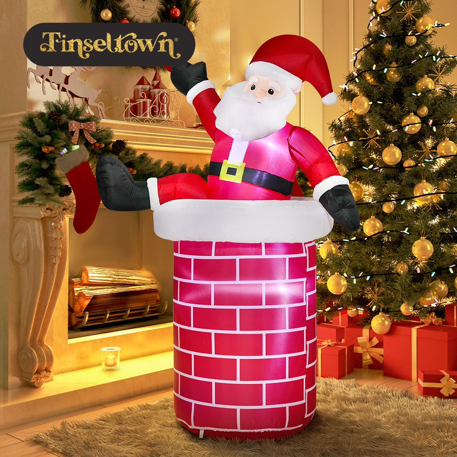 Tinseltown 1.8M Christmas Inflatable Santa Chimney LED Lights Outdoor Decoration