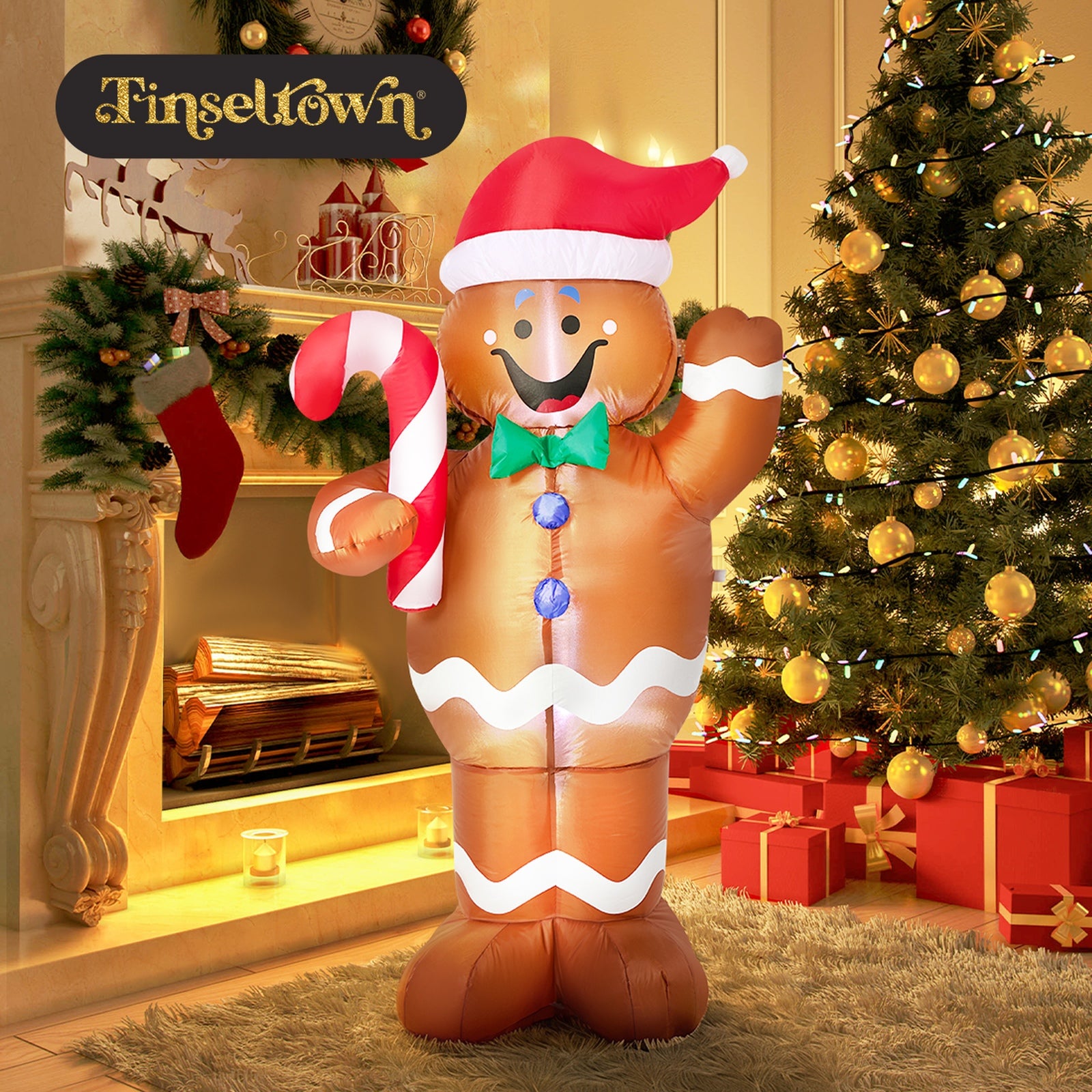 Tinseltown 1.5M Christmas Inflatable Gingerbread Man LED Light Party Decor