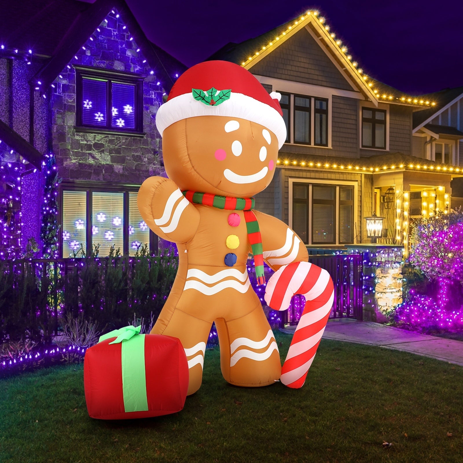 Tinseltown 2.4M Christmas Inflatable Gingerbread Man LED Lights Outdoor Decoration - Sunyee