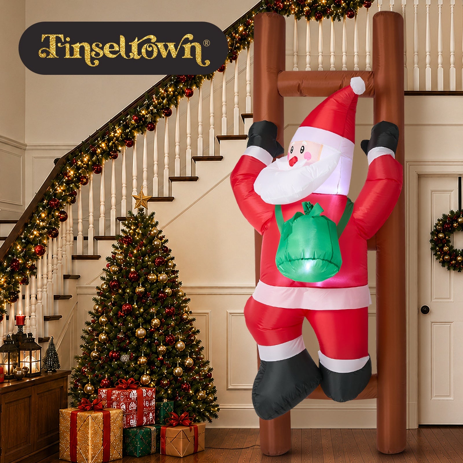 Tinseltown 2.4M Christmas Inflatable Santa Ladder LED Light Xmas Party Decor