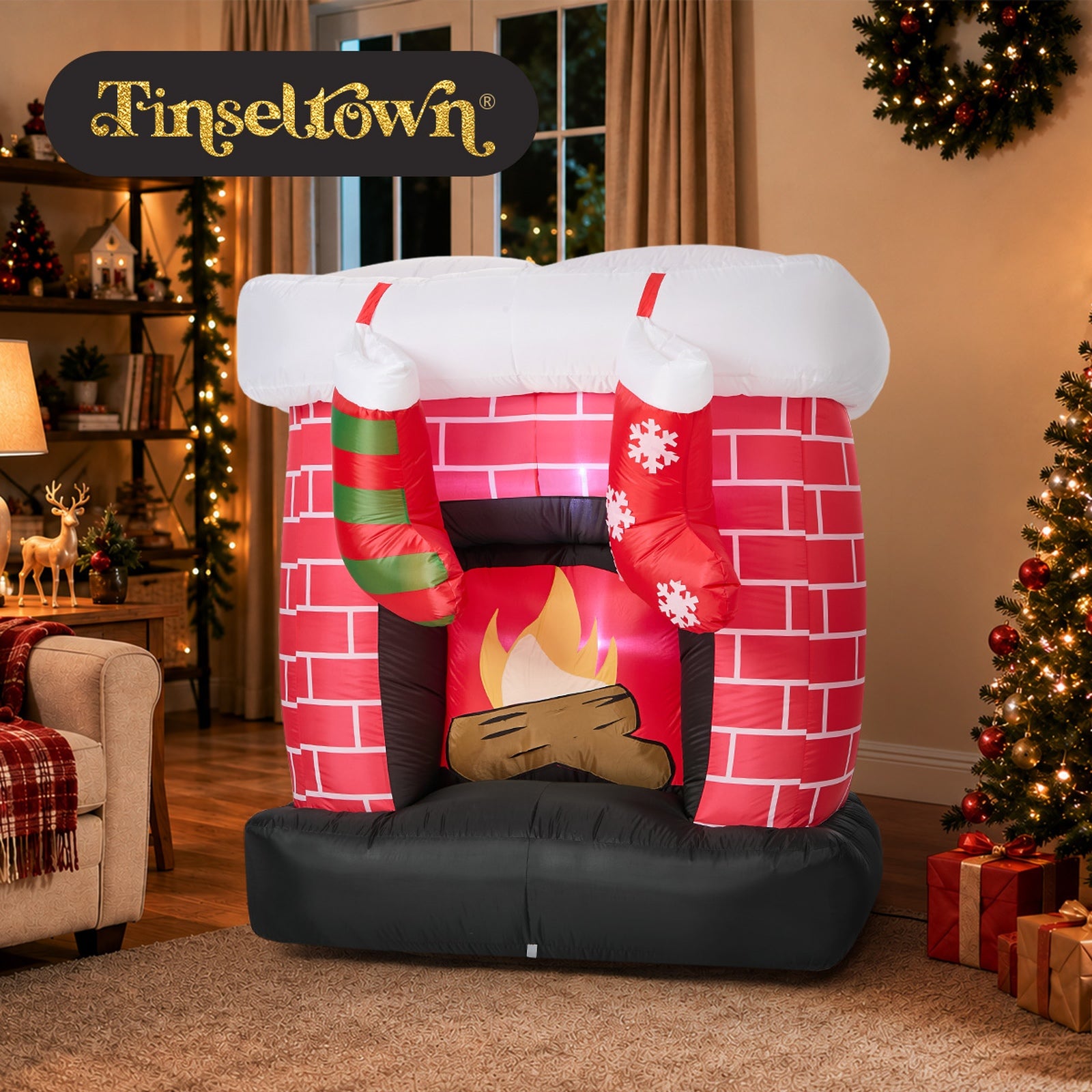 Tinseltown 1.5M Christmas Inflatable Fireplace LED Light Indoor Outdoor Decor