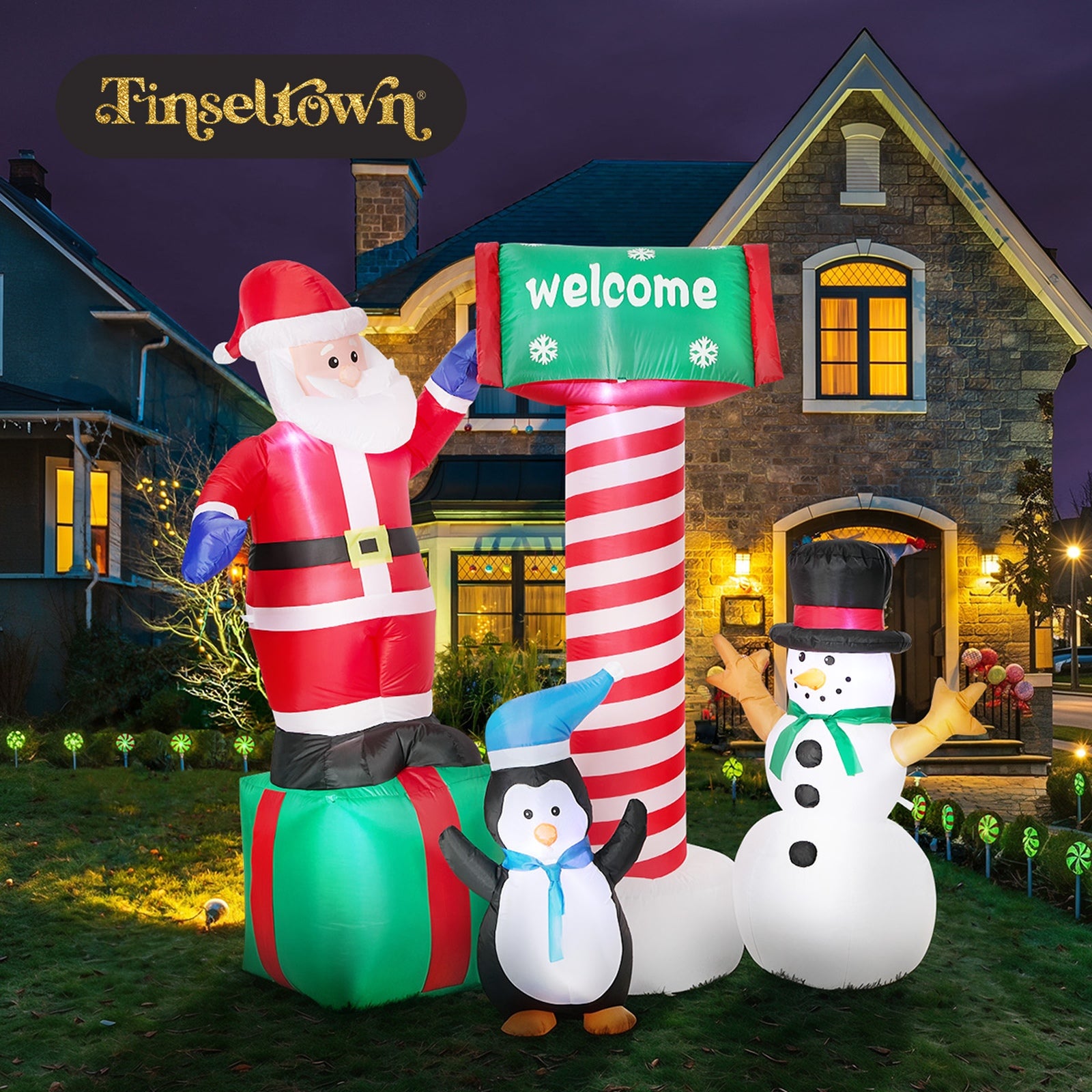 Tinseltown Christmas Inflatable Santa LED Light Outdoor Indoor Xmas Decoration