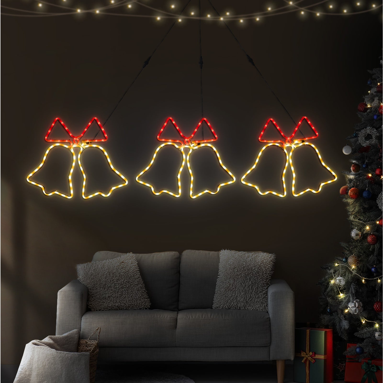 Tinseltown Christmas Light 3PCS Jingle Bell Set LED Motif Lights Xmas Decor - Sunyee