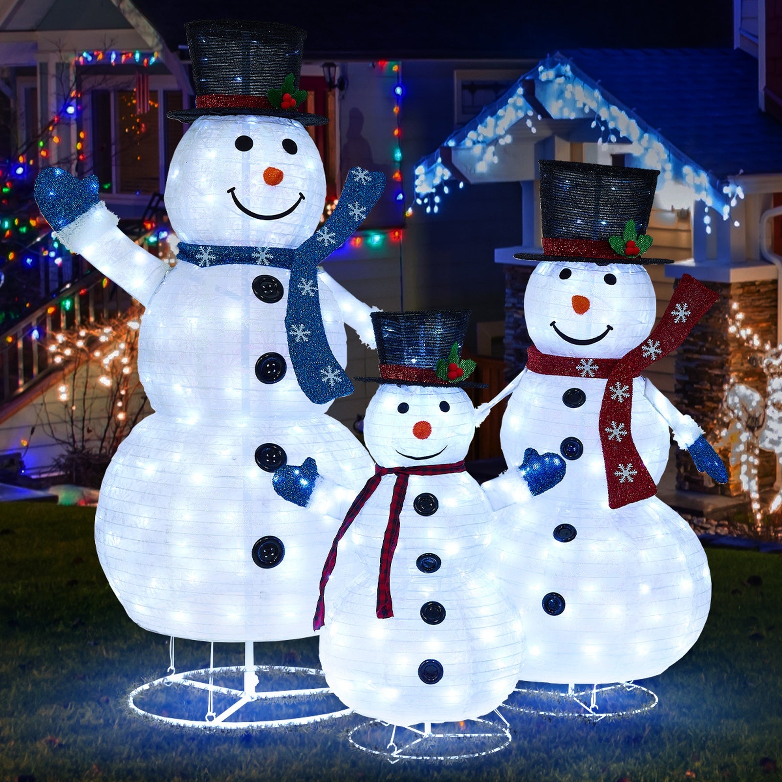 Tinseltown 3D Christmas LED Lights Set of 3 Snowmen Outdoor Xmas Decor Metal